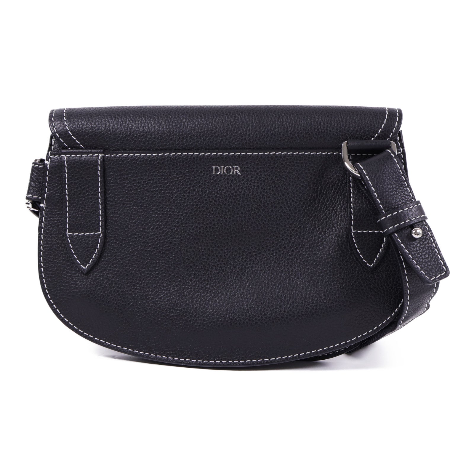 Dior 牛皮皮革Saddle Bag銀扣肩背袋