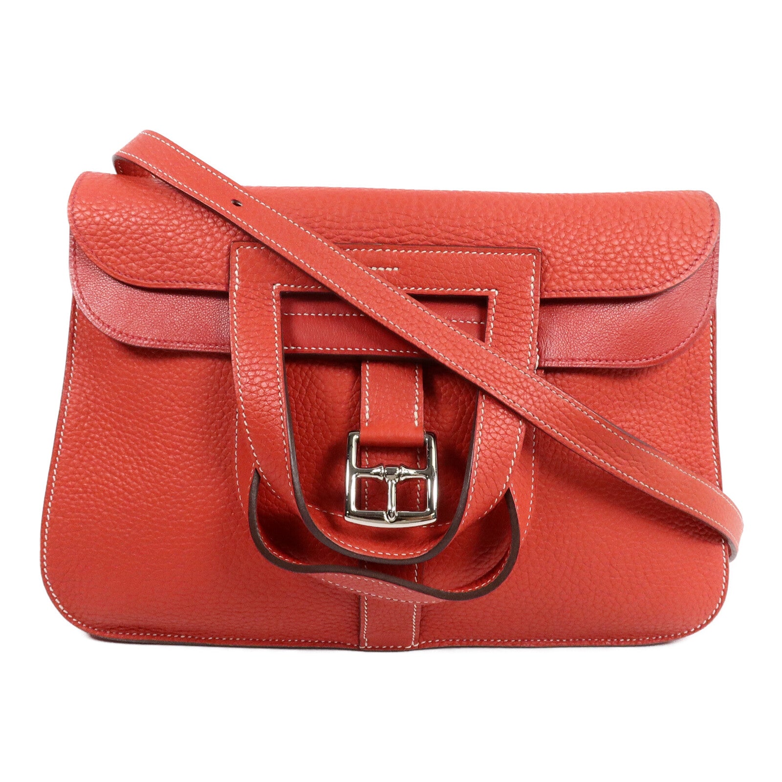 HERMES Clemence皮革Halzan 31手挽肩背兩用袋Rouge Casaque