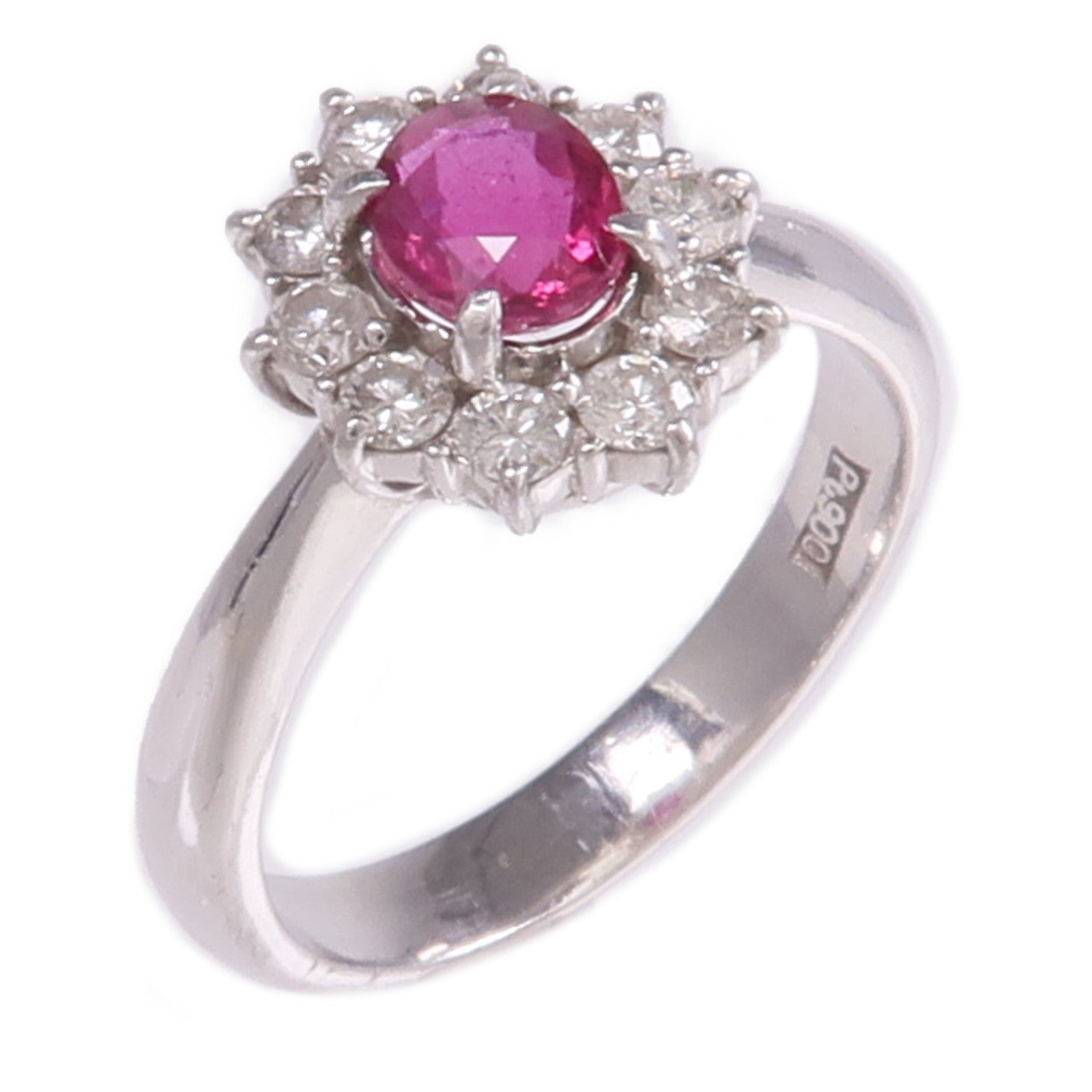 JEWELRY PT900鉑金Ruby Diamond Ring紅寶石/鑽石戒指US#5.75