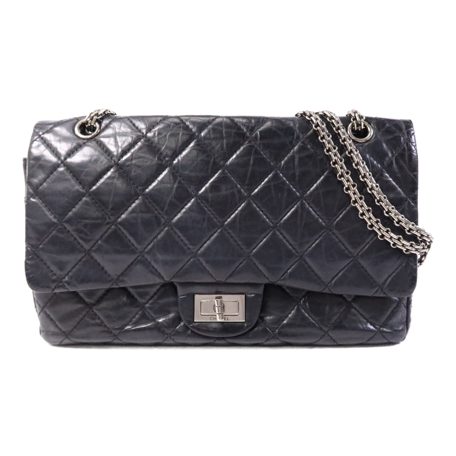 CHANEL 【激減優惠】牛皮皮革Chanel 2.55 Large銀扣鏈帶肩背袋