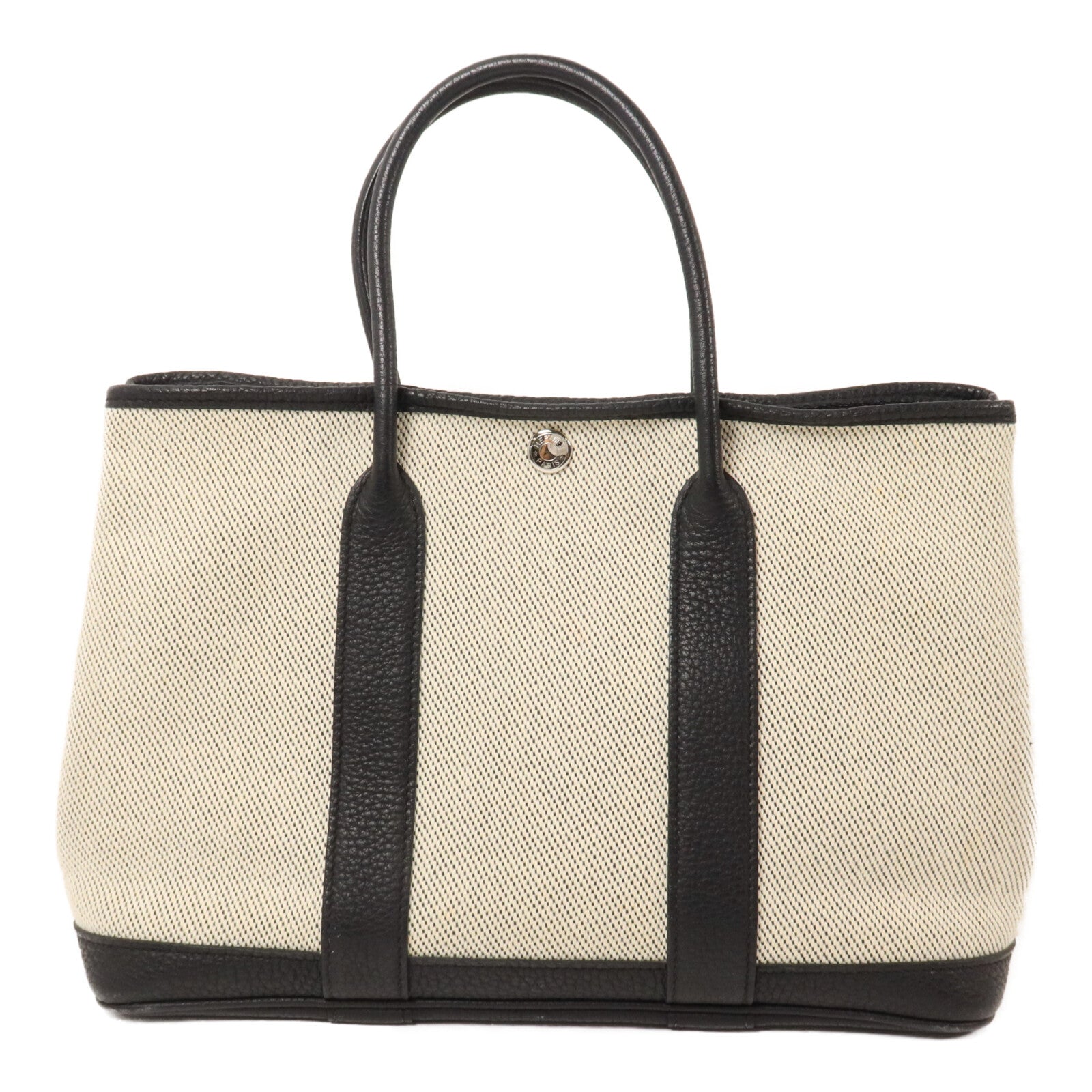 HERMES 帆布/Negonda皮革Garden Party TPM手挽袋Noir/Ecru
