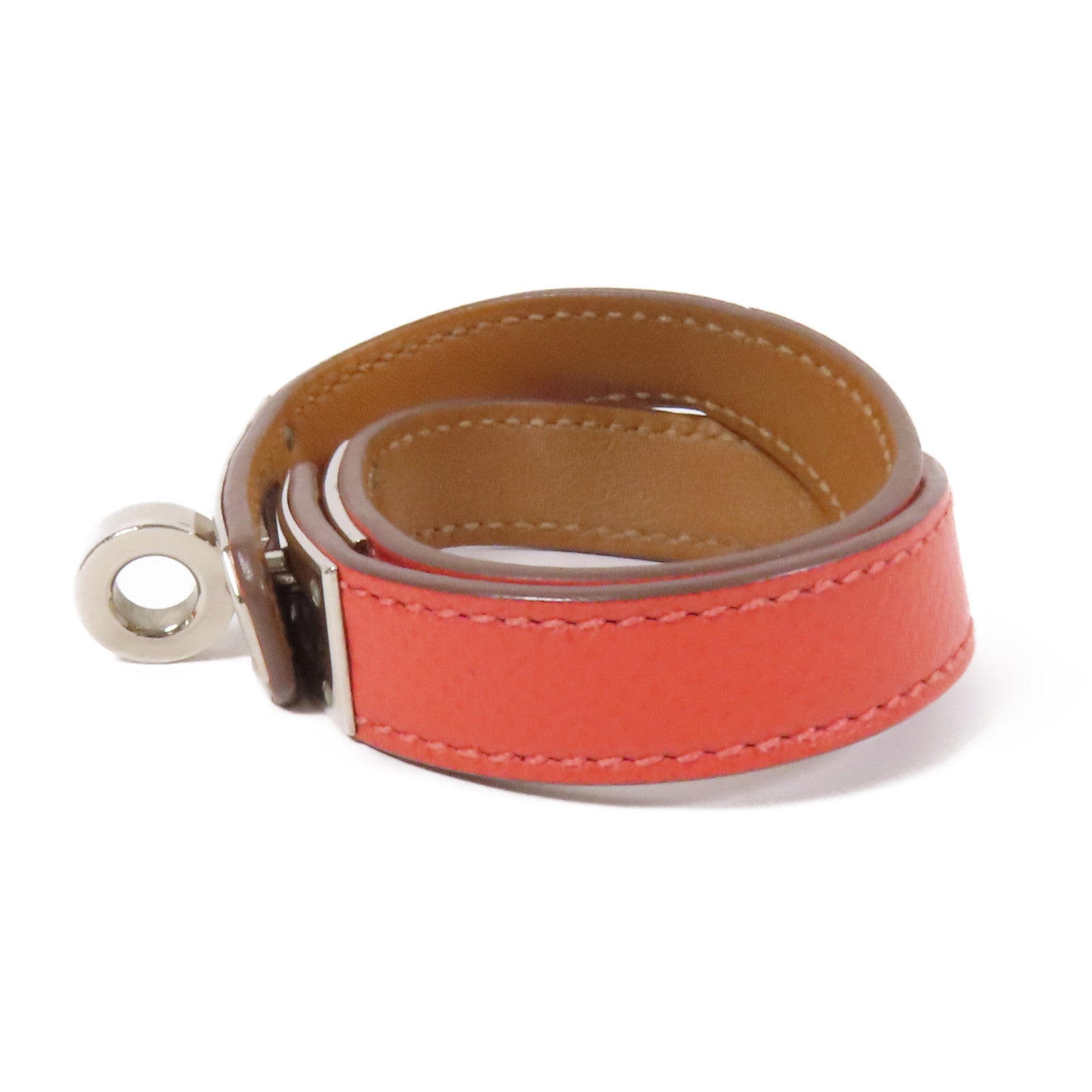 HERMES Epsom皮革Kelly Double Tour銀扣手鏈Pink