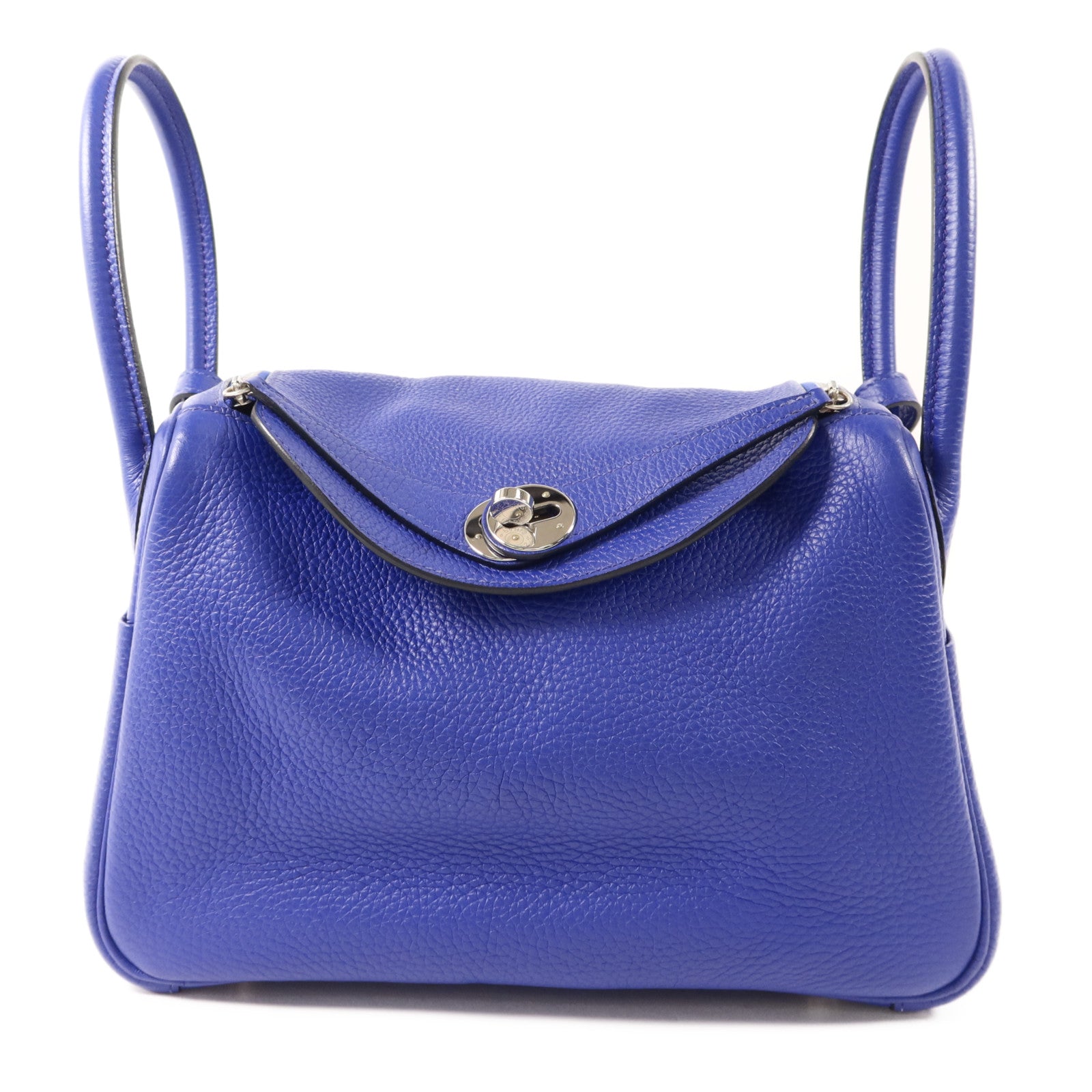 HERMES Clemence皮革Lindy 26銀扣手挽肩背兩用袋Bleu Electrique