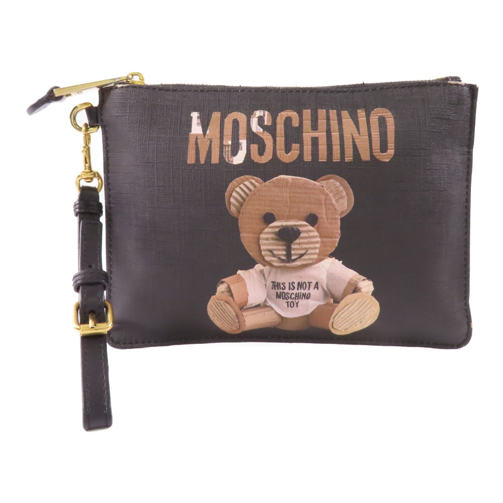 MOSCHINO 塗層帆布Pouch金扣手拿包