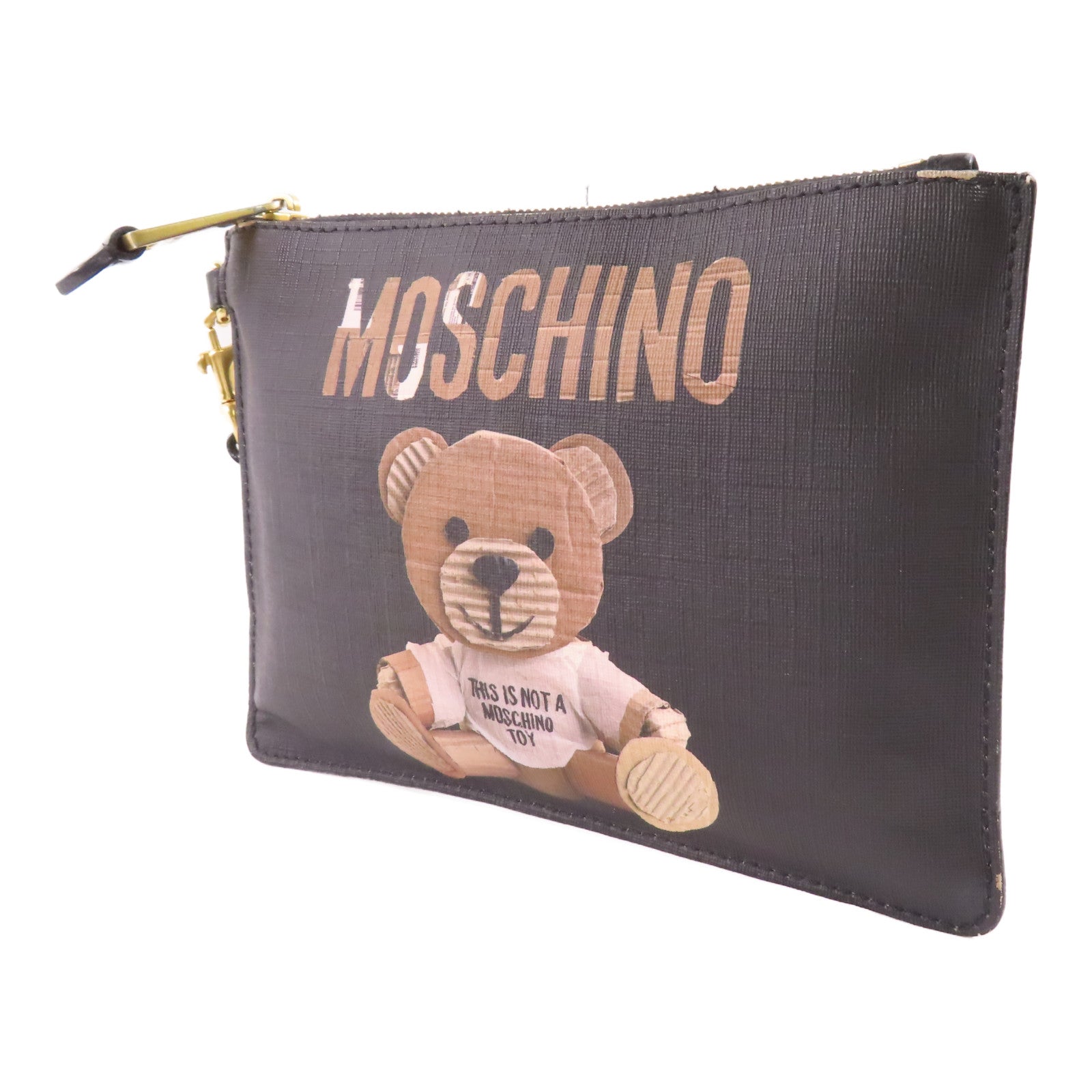 MOSCHINO 塗層帆布Pouch金扣手拿包