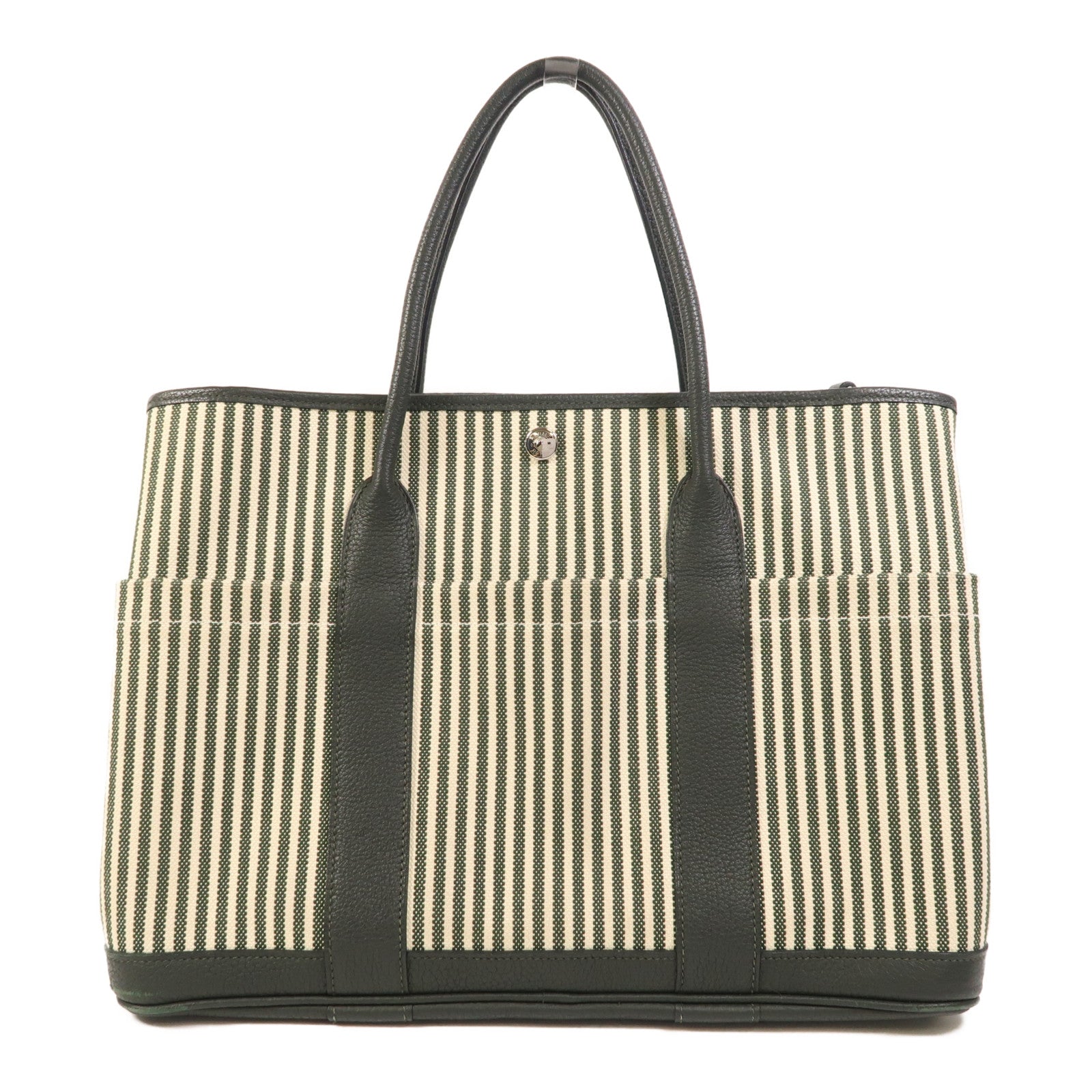 HERMES 帆布GardenParty Pocket銀扣手挽肩背兩用袋Vert Foce