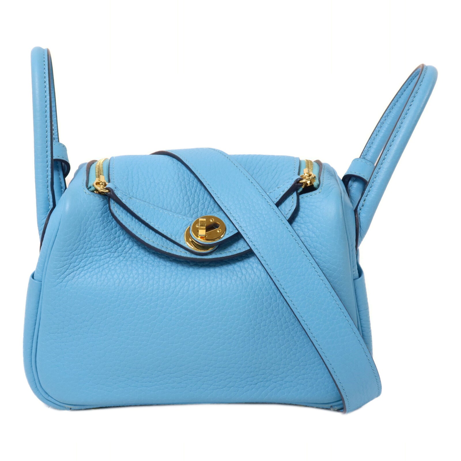 HERMES Clemence皮革Mini Lindy手挽肩背兩用袋Bleu Du Nord