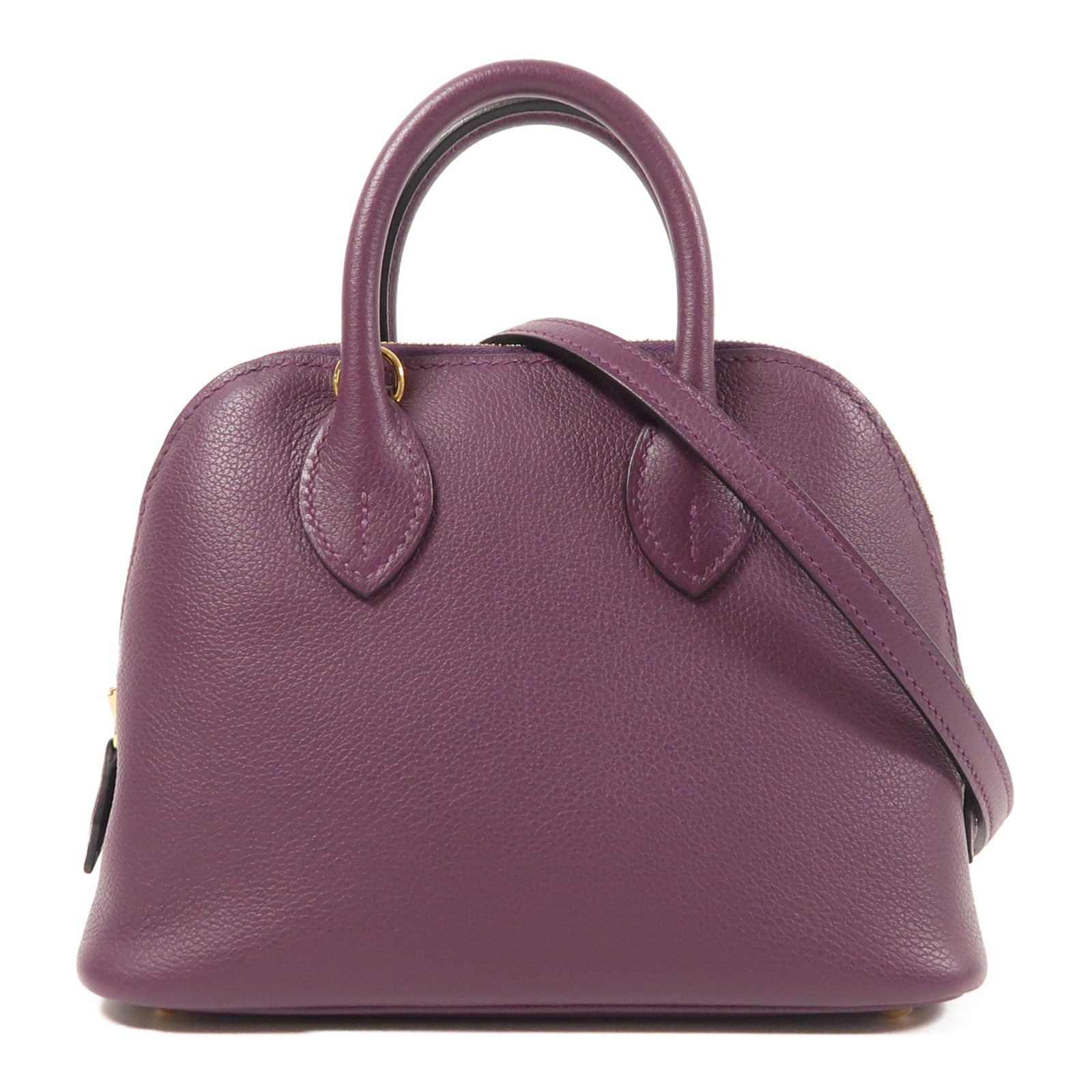 HERMES GHW Mini Bolide 2 Way Shoulder Bag Evercolor Leather Cassis/Rouge Grenat