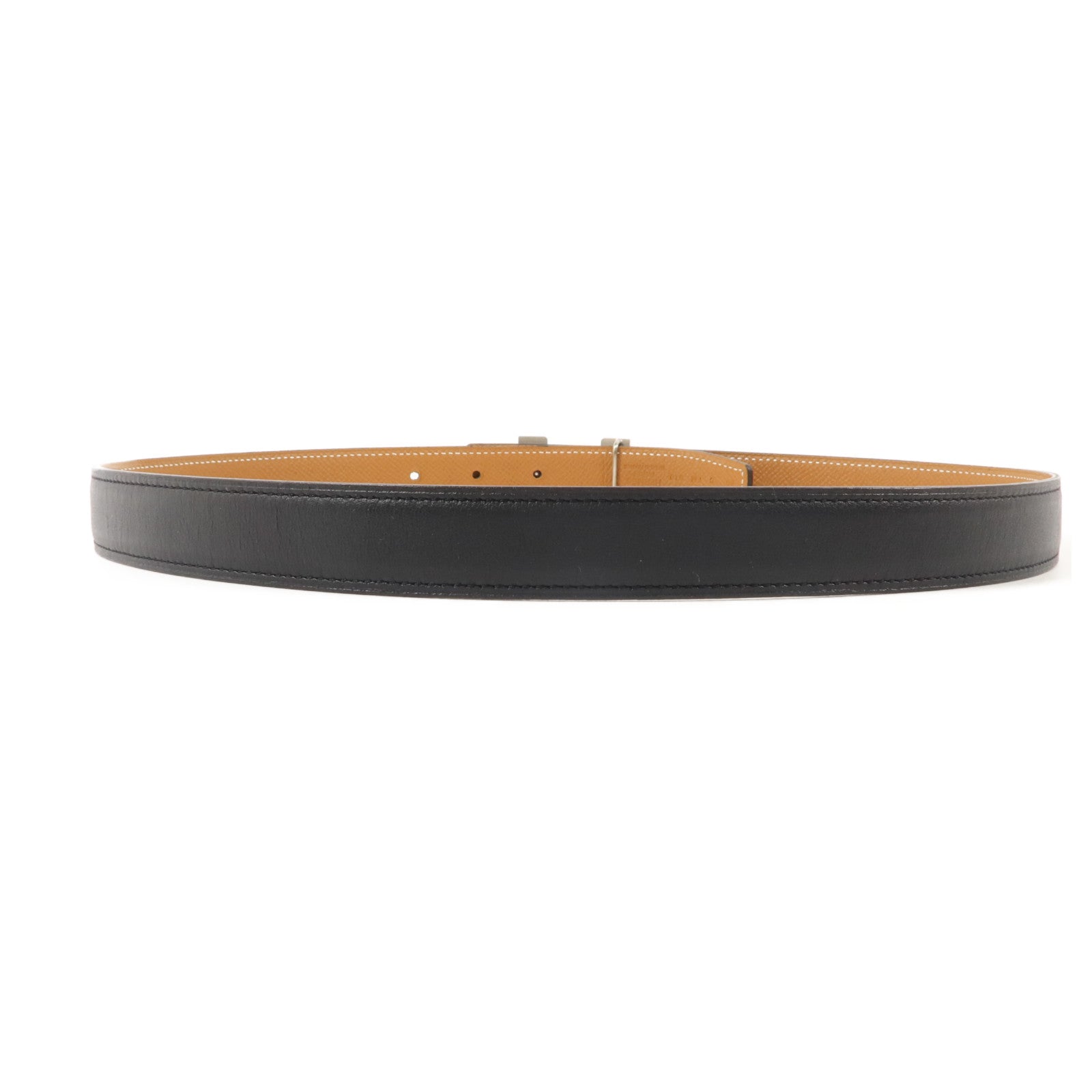 HERMES Epsom皮革/Swift皮革Mini H Belt 80cm皮帶Noir/Gold