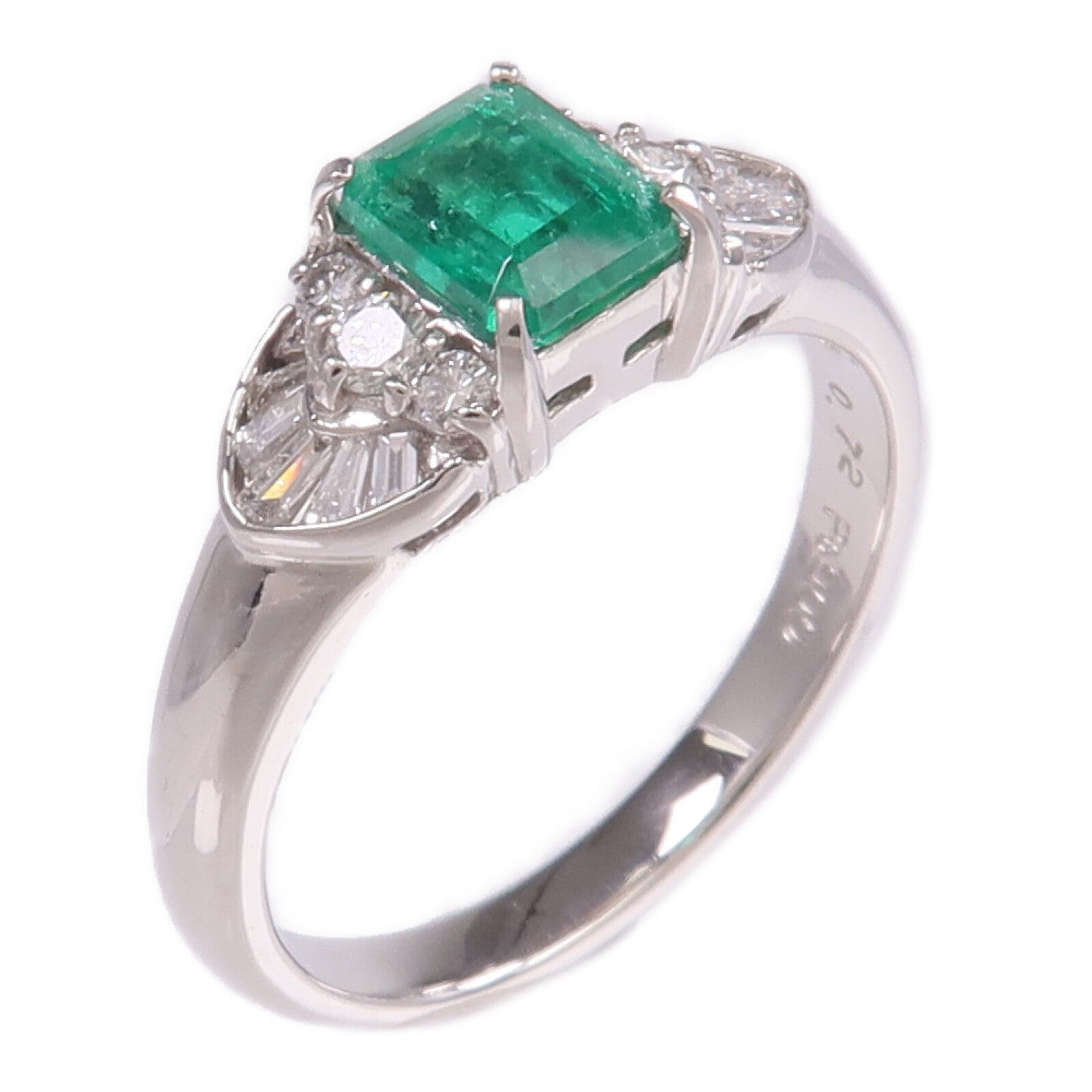 JEWELRY PT900鉑金Emerald Diamond Ring綠寶石/鑽石戒指US#6
