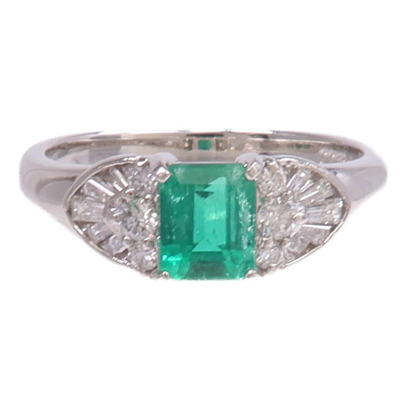 JEWELRY PT900鉑金Emerald Diamond Ring綠寶石/鑽石戒指US#6