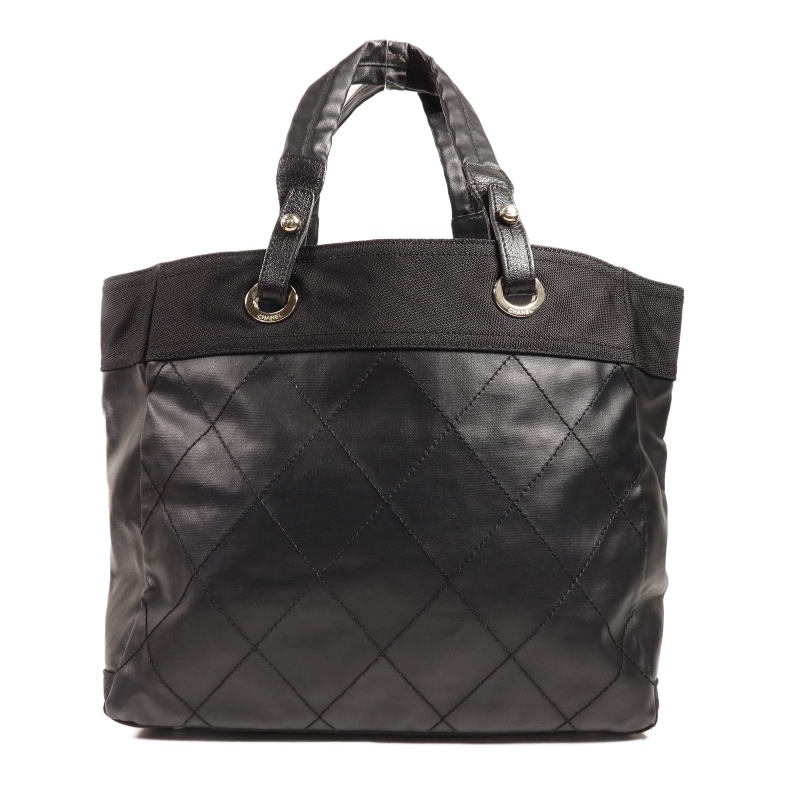 CHANEL 塗層帆布/尼龍Paris Biarritz Tote銀扣手挽袋