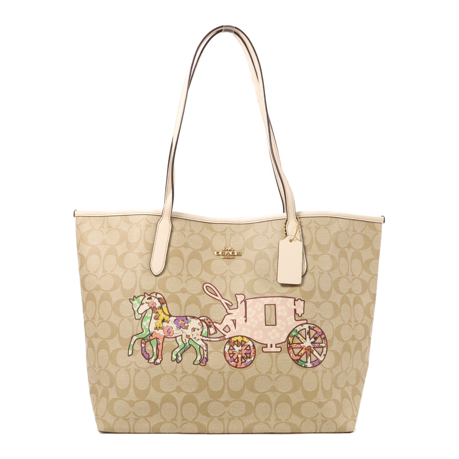 COACH 塗層帆布Tote Bag金扣肩背袋