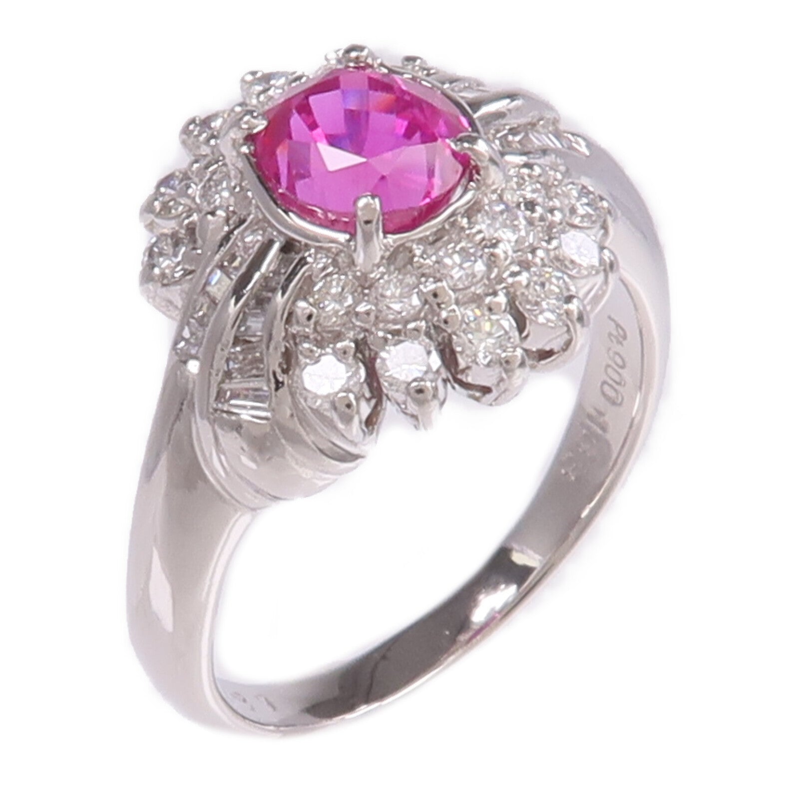 JEWELRY PT900鉑金Sapphire Diamond Ring粉紅色藍寶石/鑽石戒指US#6.5