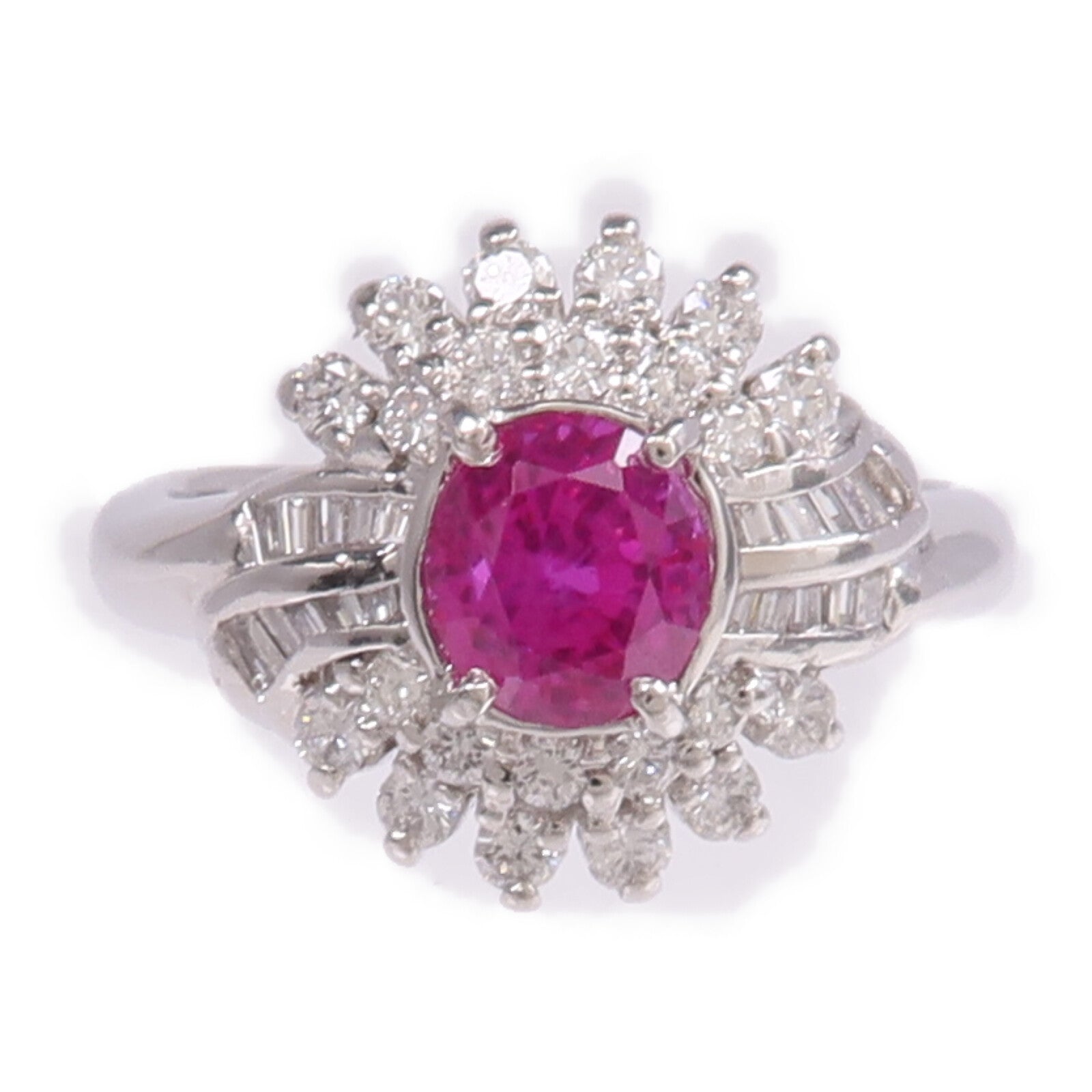 JEWELRY PT900鉑金Sapphire Diamond Ring粉紅色藍寶石/鑽石戒指US#6.5
