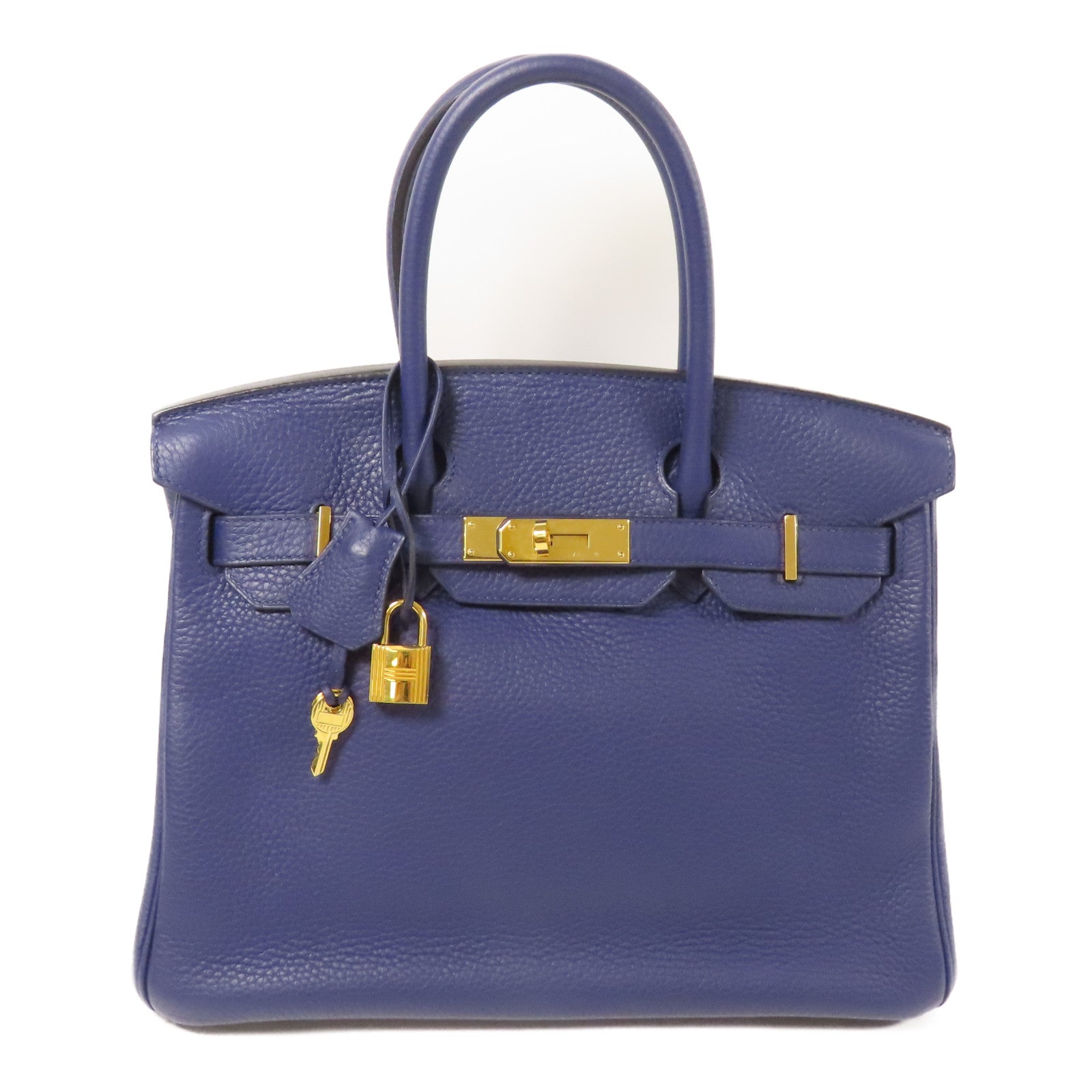 HERMES Clemence皮革Birkin 30金扣手挽袋Bleu Encre