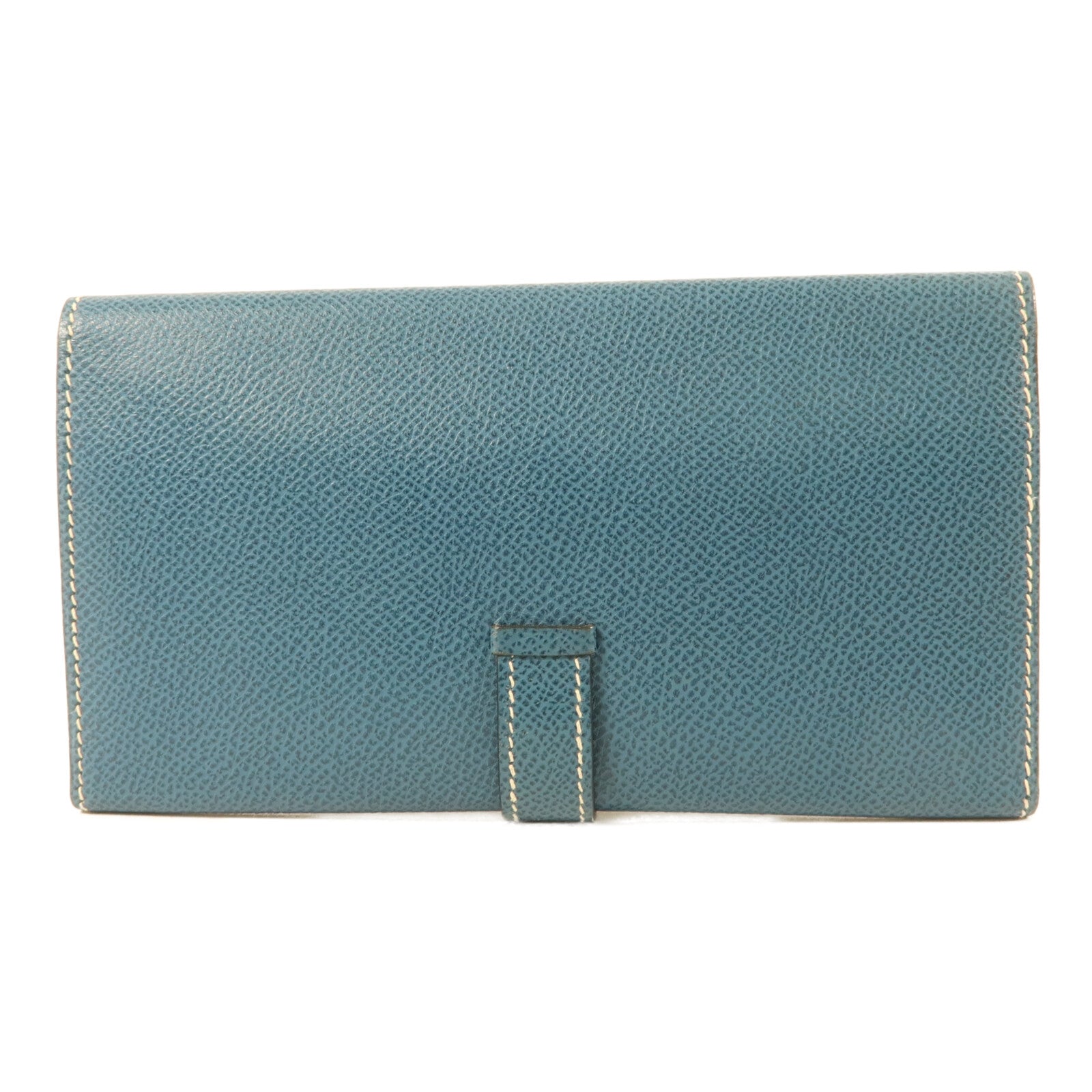 HERMES Courchevel皮革Bearn Trifold長錢包Bleu Jean