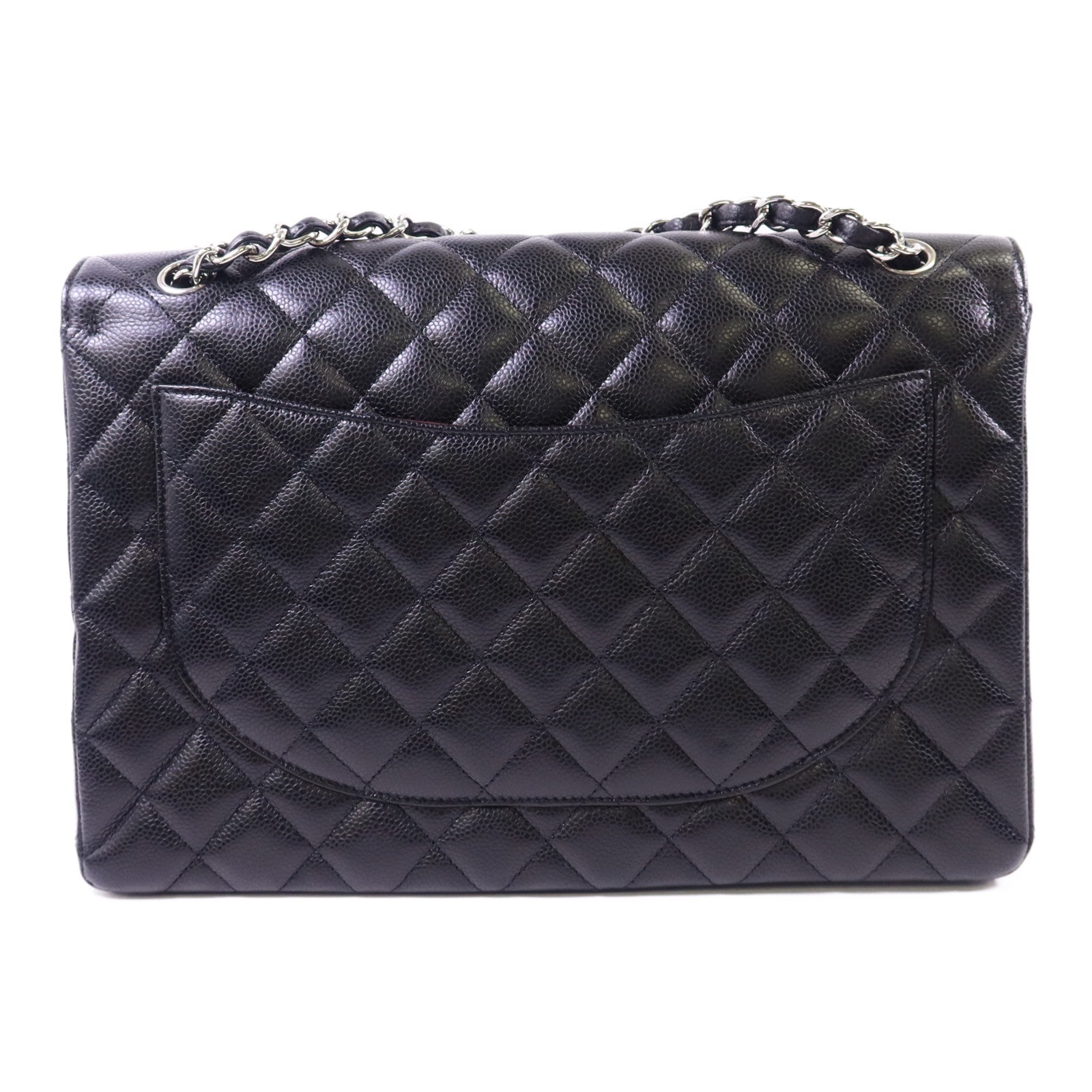 CHANEL 牛皮皮革Maxi Classic銀扣鏈帶肩背袋