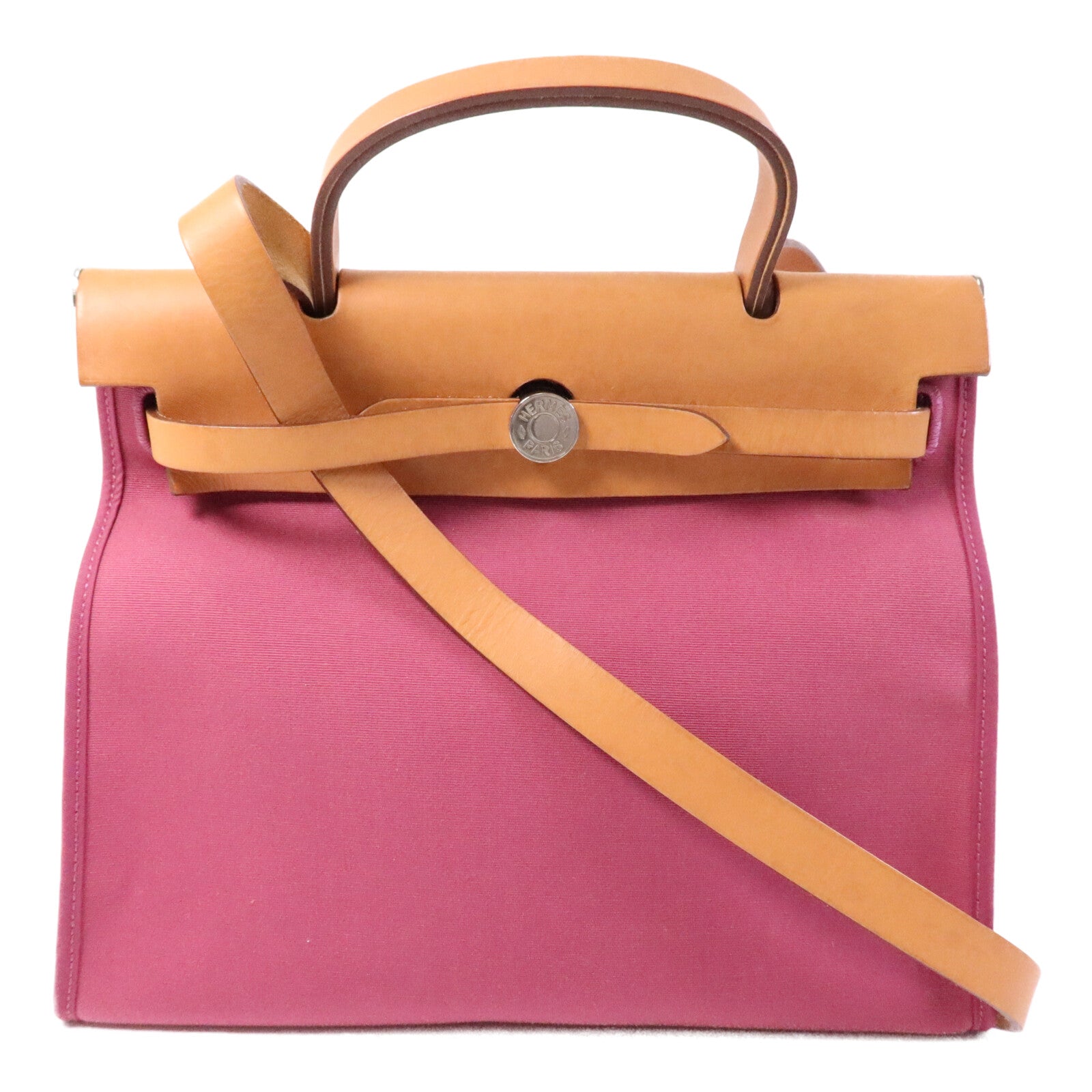 HERMES 帆布Herbag PM銀扣手挽肩背兩用袋Rose Purple