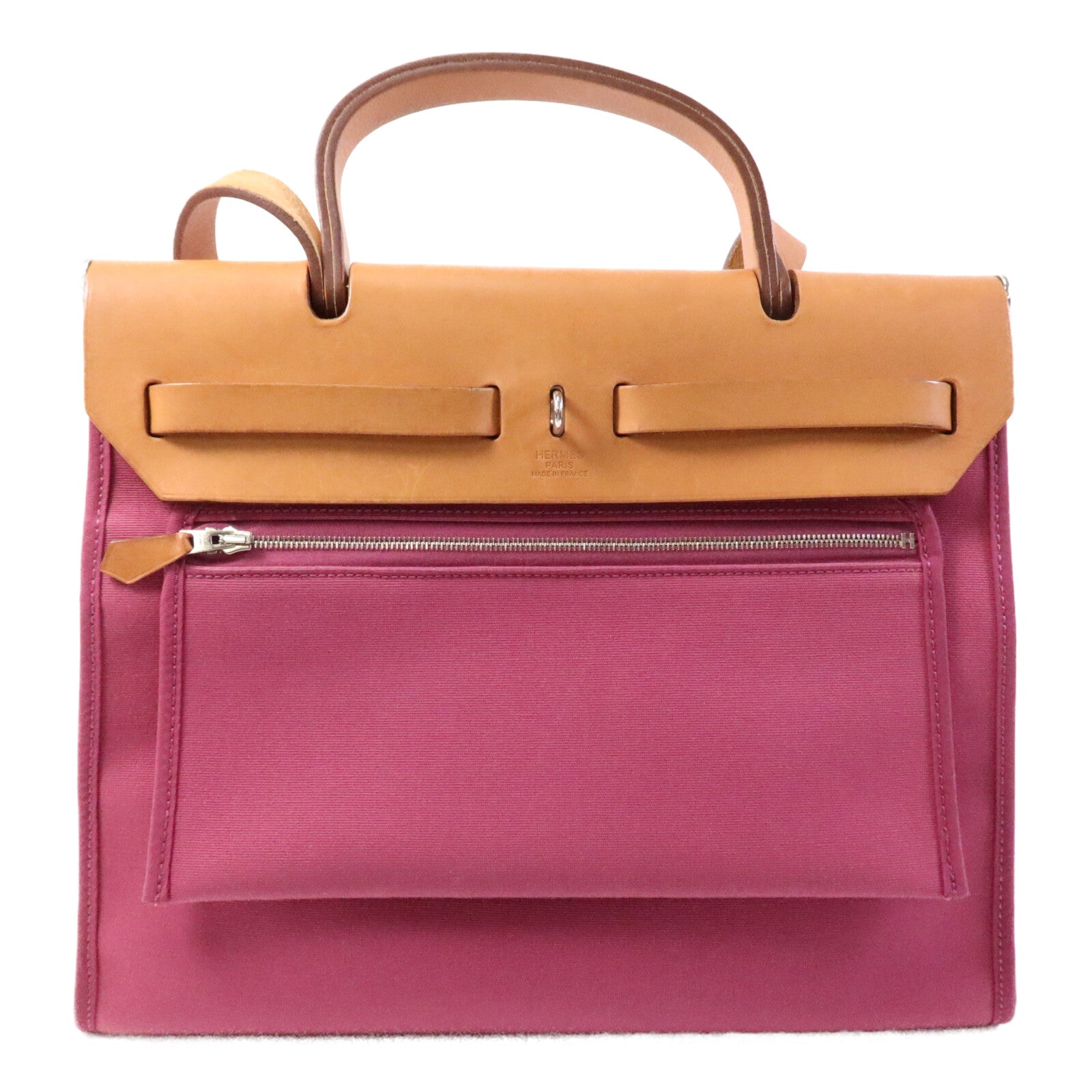 HERMES 帆布Herbag PM銀扣手挽肩背兩用袋Rose Purple
