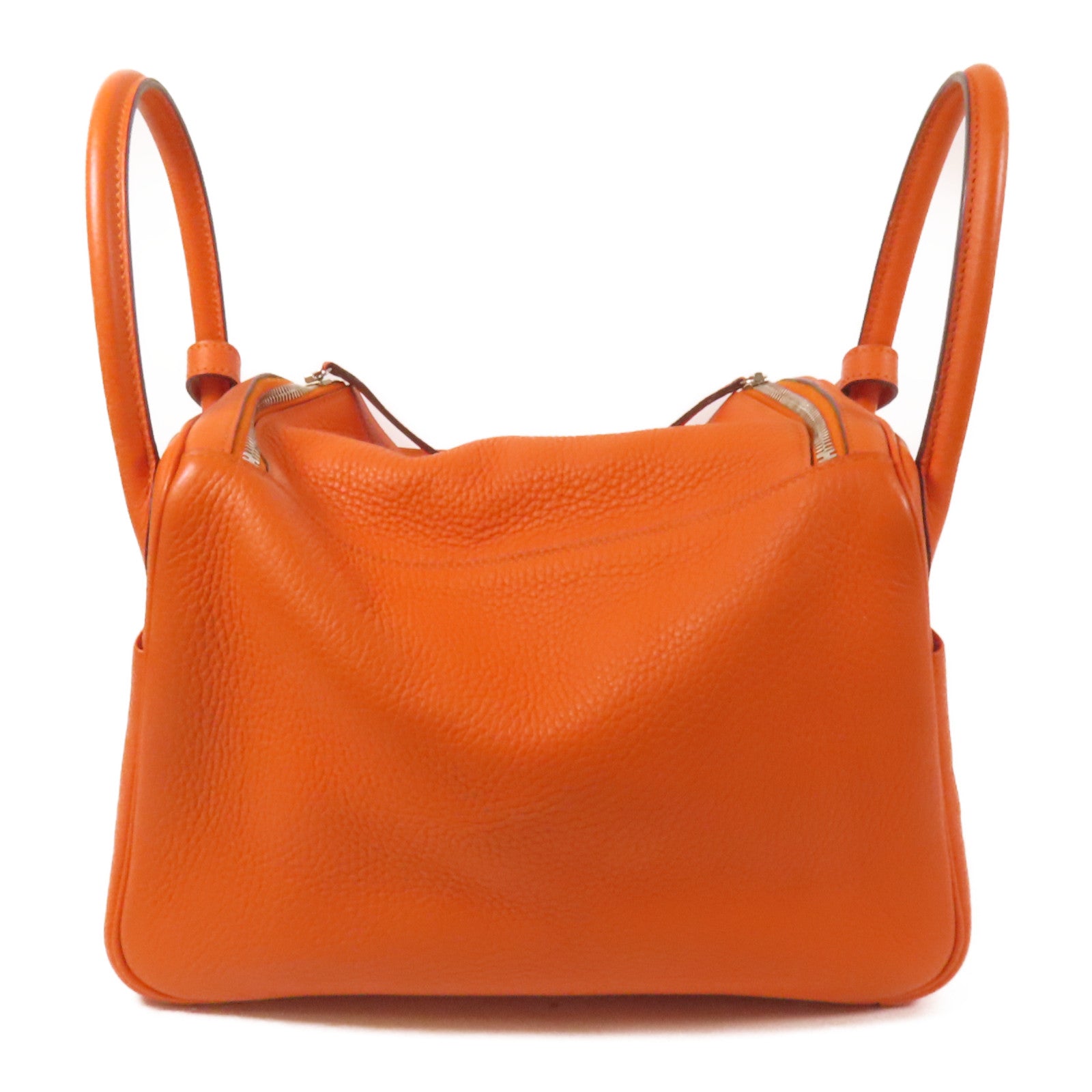 HERMES Clemence皮革Lindy 30銀扣手挽肩背兩用袋Orange
