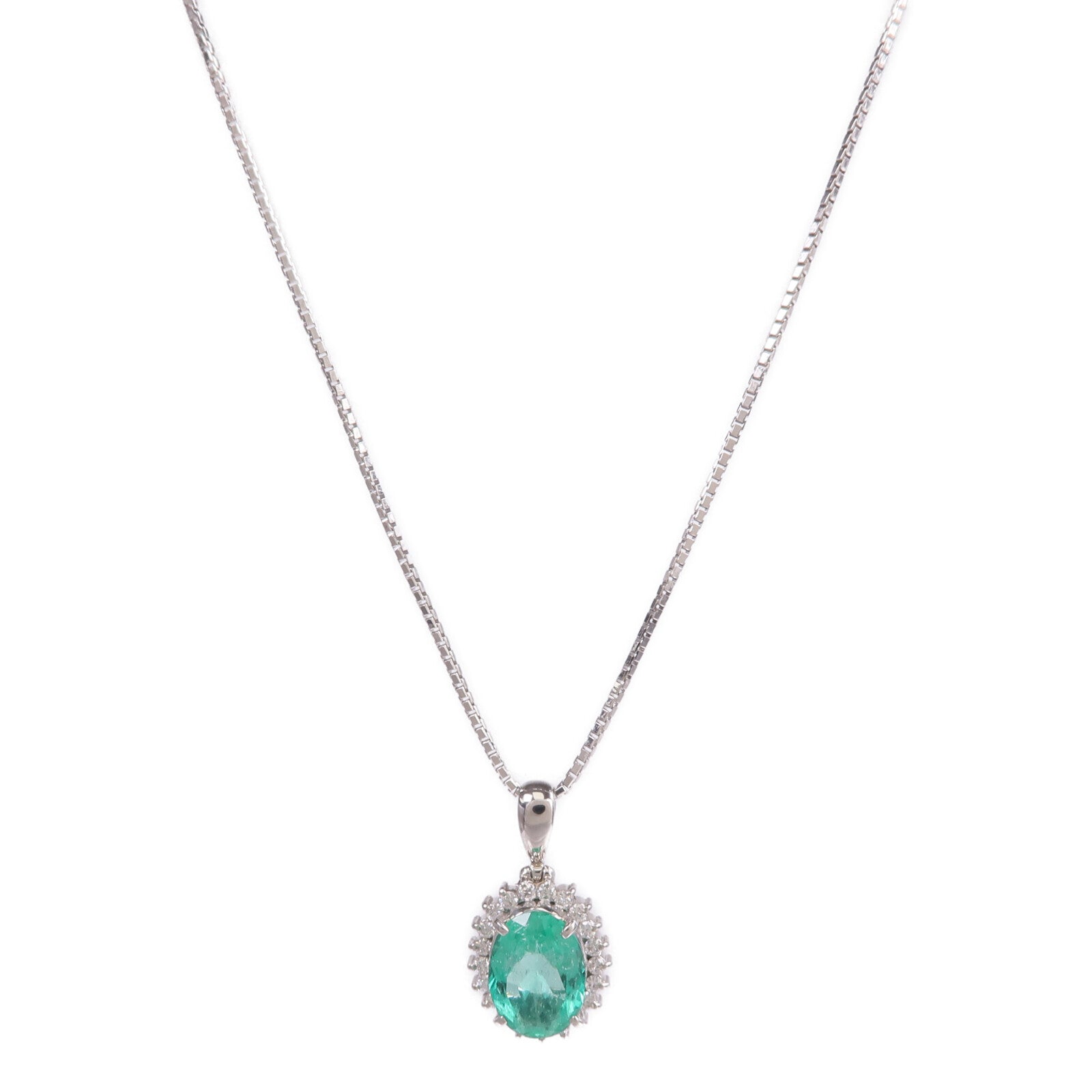 JEWELRY PT900/PT850鉑金Emerald Diamond Necklace綠寶石/鑽石項鍊