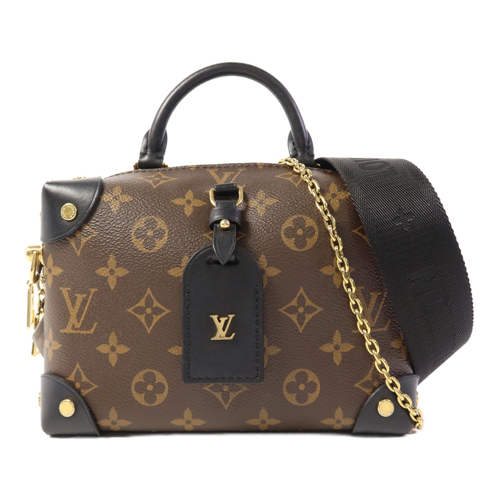 LOUIS VUITTON Monogram Petite Malle Souple金扣手挽肩背兩用袋棕色