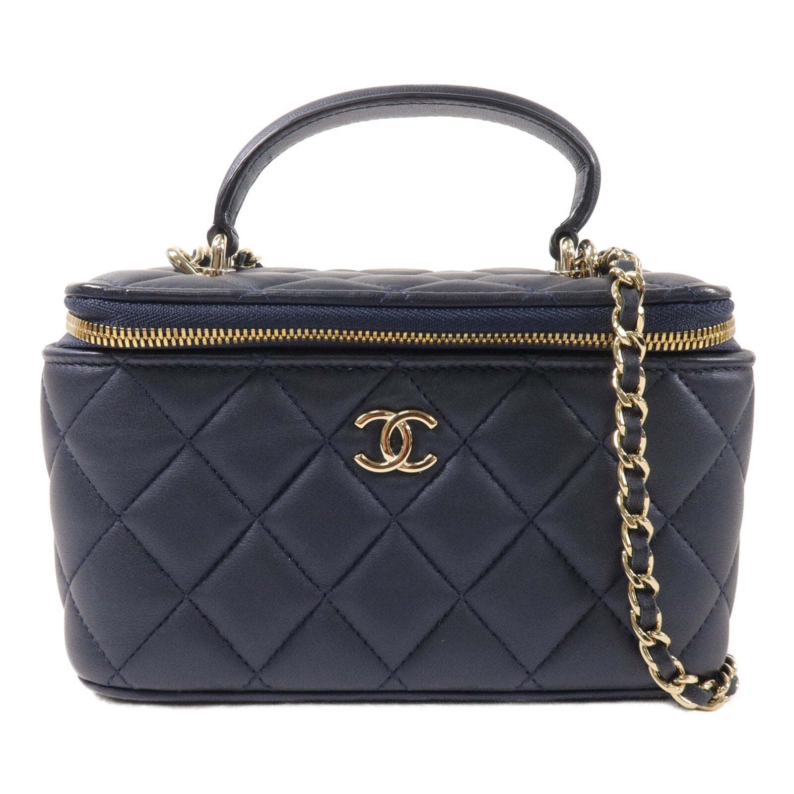 CHANEL 羊皮皮革Vanity Case鏈帶手挽肩背兩用袋