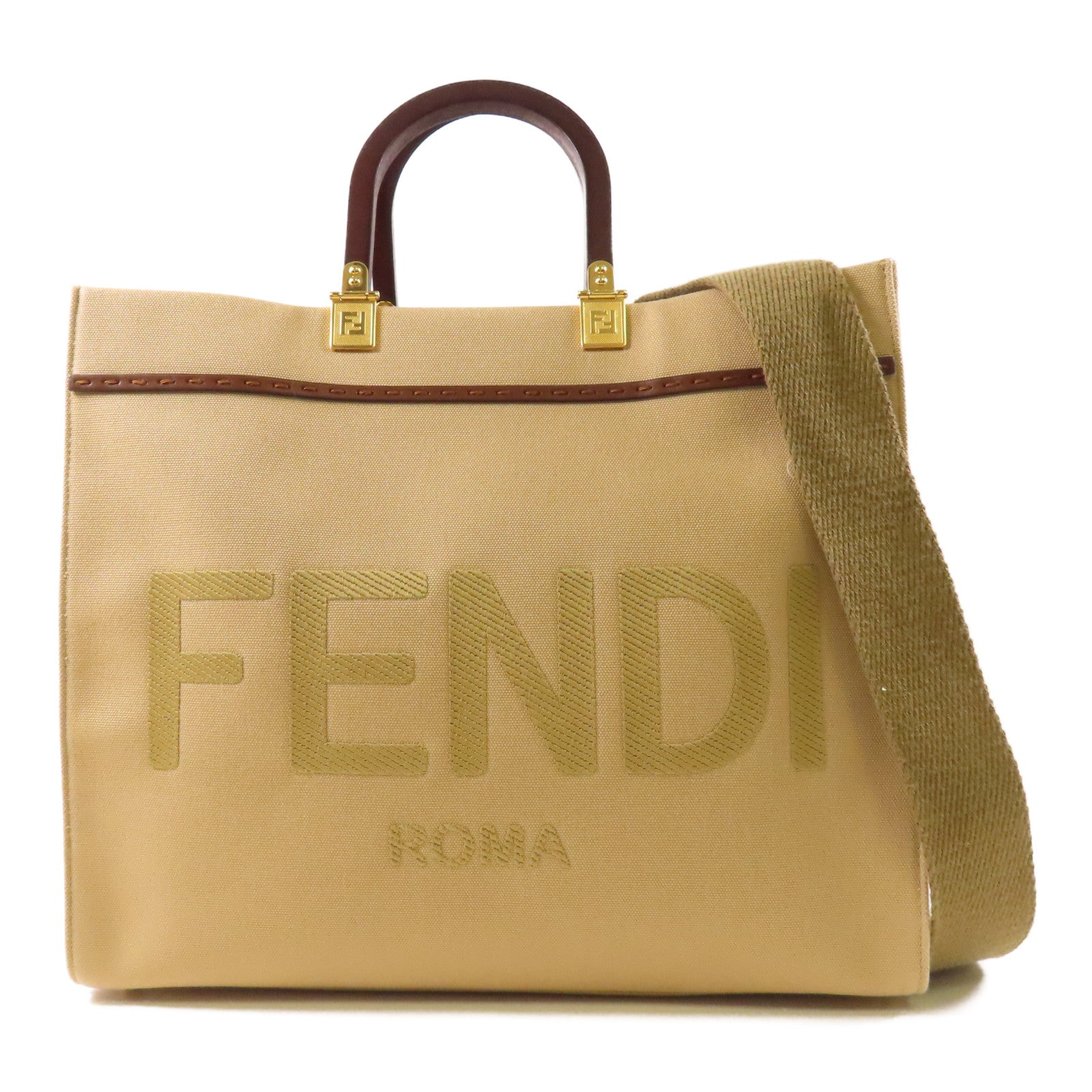 FENDI【激減優惠】 帆布Sunshine Medium金扣手挽肩背兩用袋
