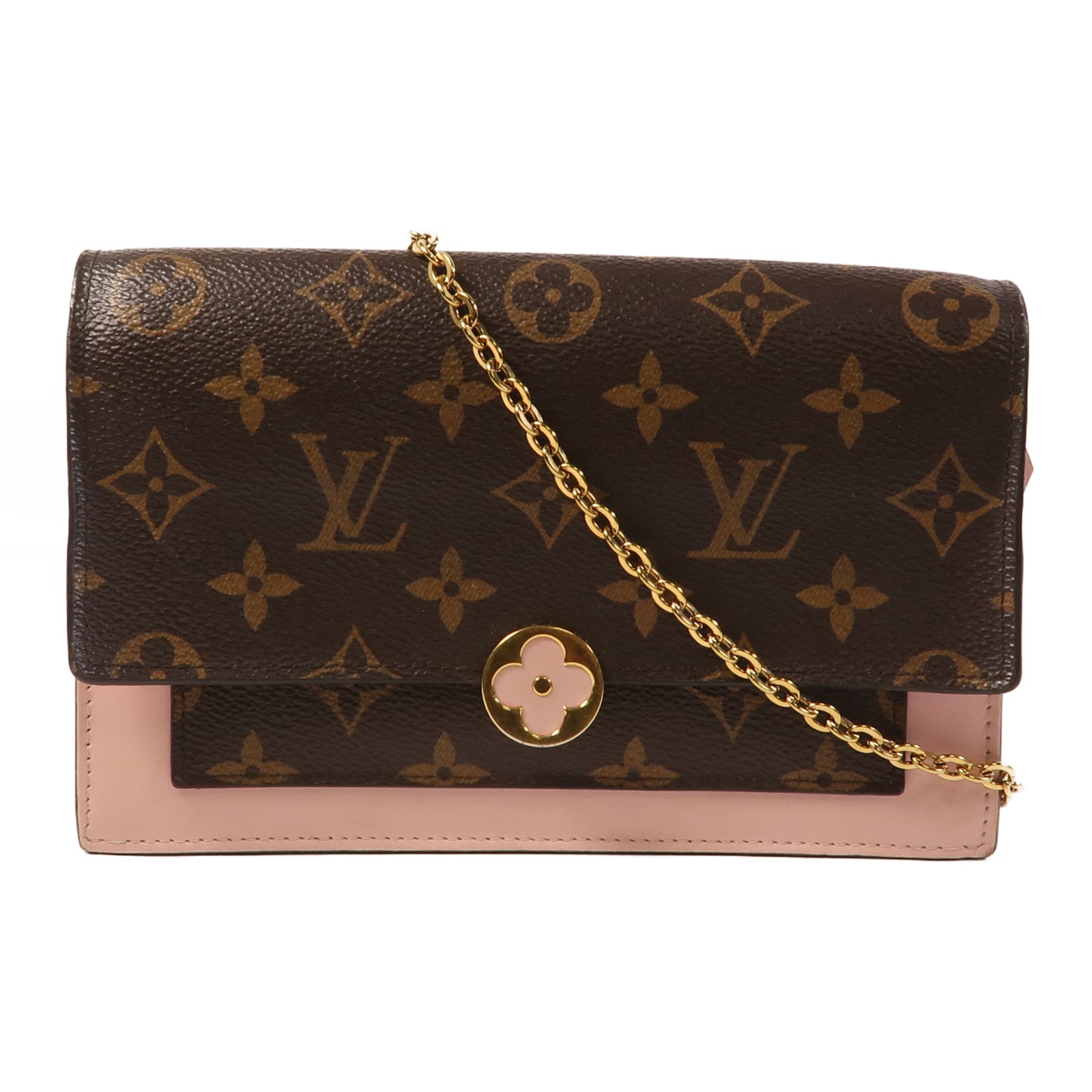 LOUIS VUITTON Monogram Flore Chain Wallet金扣鏈帶肩背袋