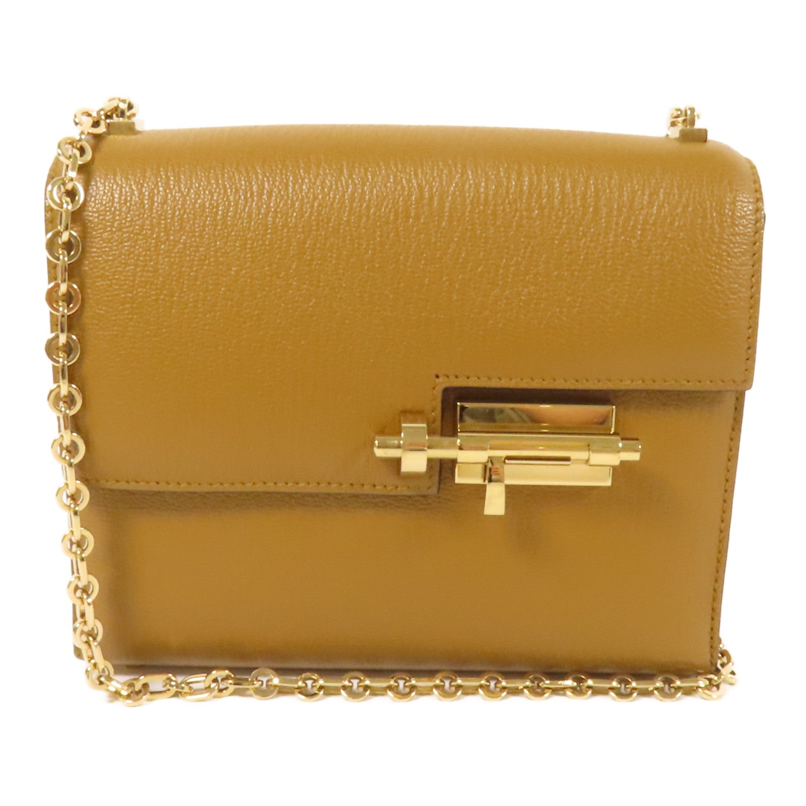 HERMES Chevre皮革Verrou Mini金扣鏈帶肩背袋Sesame