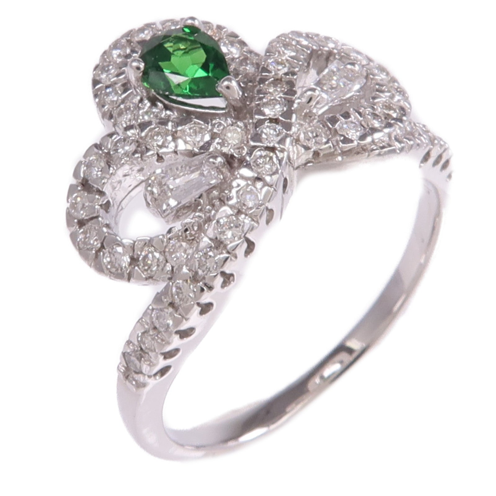 JEWELRY 18K白金Green Garnet Diamond Ring綠色石榴石/鑽石戒指US#6.5