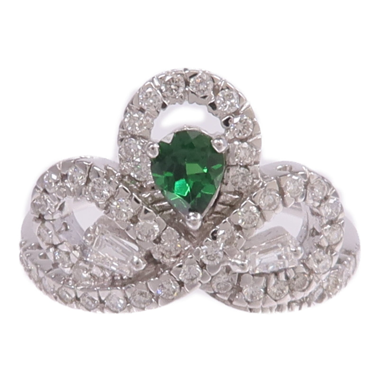 JEWELRY 18K白金Green Garnet Diamond Ring綠色石榴石/鑽石戒指US#6.5