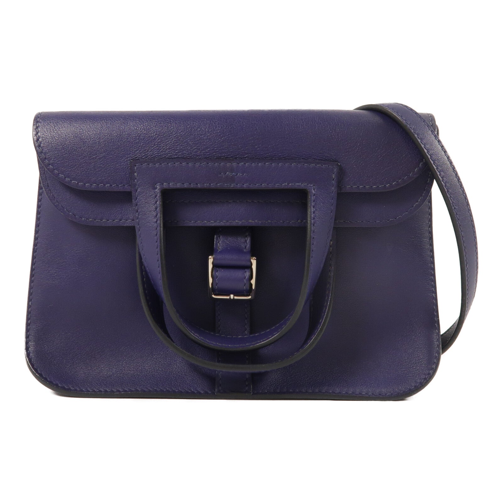 HERMES Swift皮革Mini Halzan手挽肩背兩用袋Bleu Encre