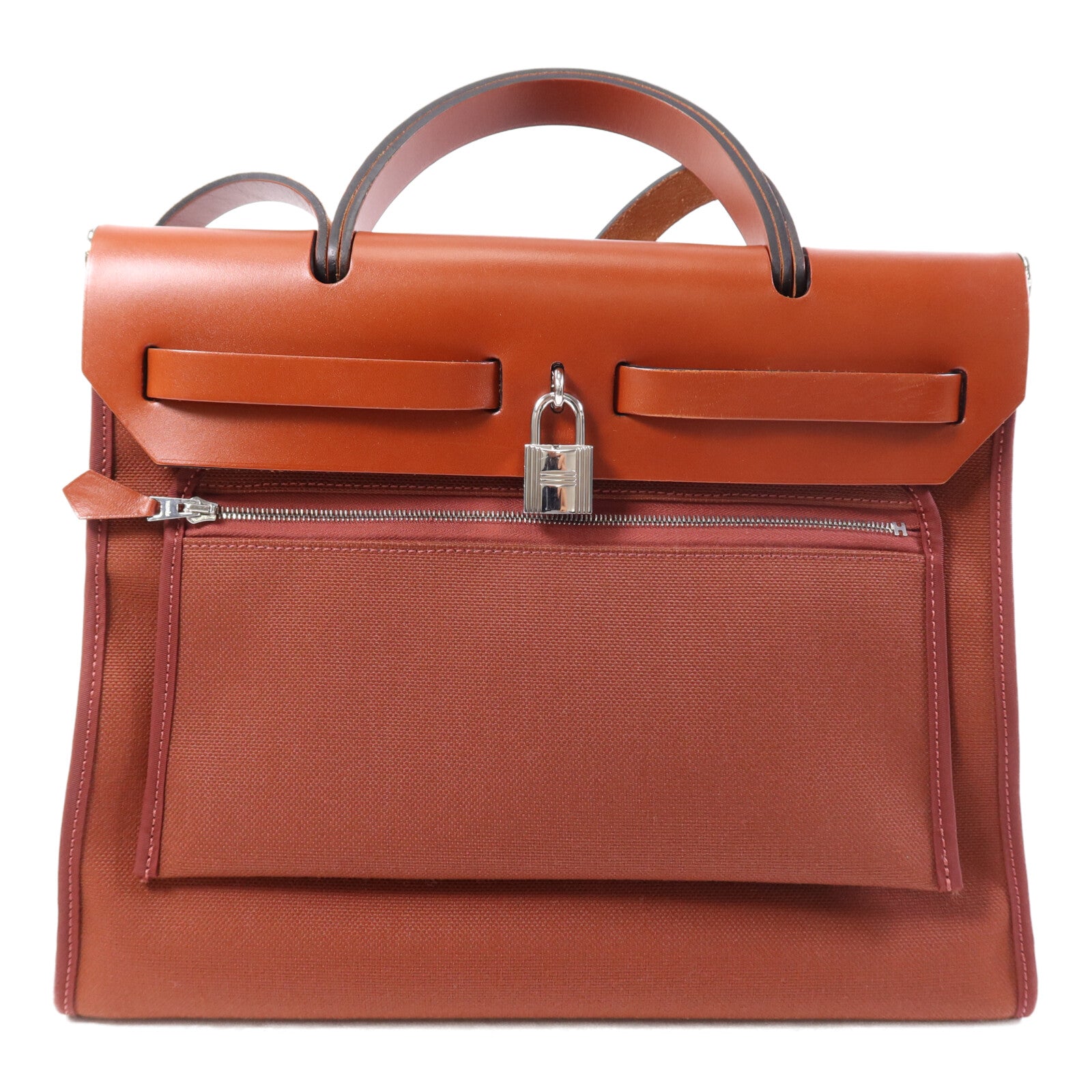 HERMES Toile H Herbag PM銀扣手挽肩背兩用袋Brique