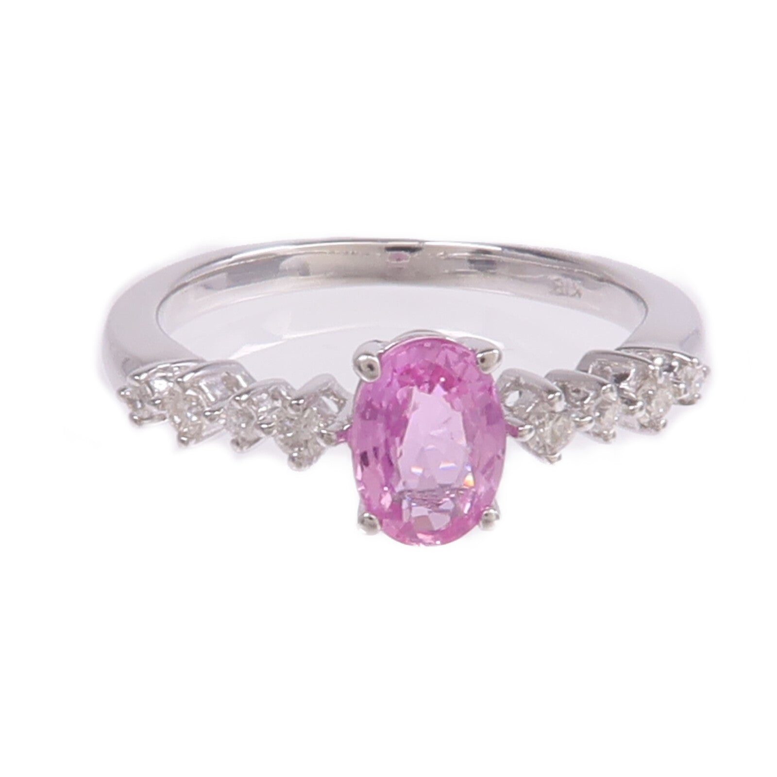 JEWELRY 18K白金Pink Sapphire Diamond Ring粉紅色藍寶石/鑽石戒指US#6.5
