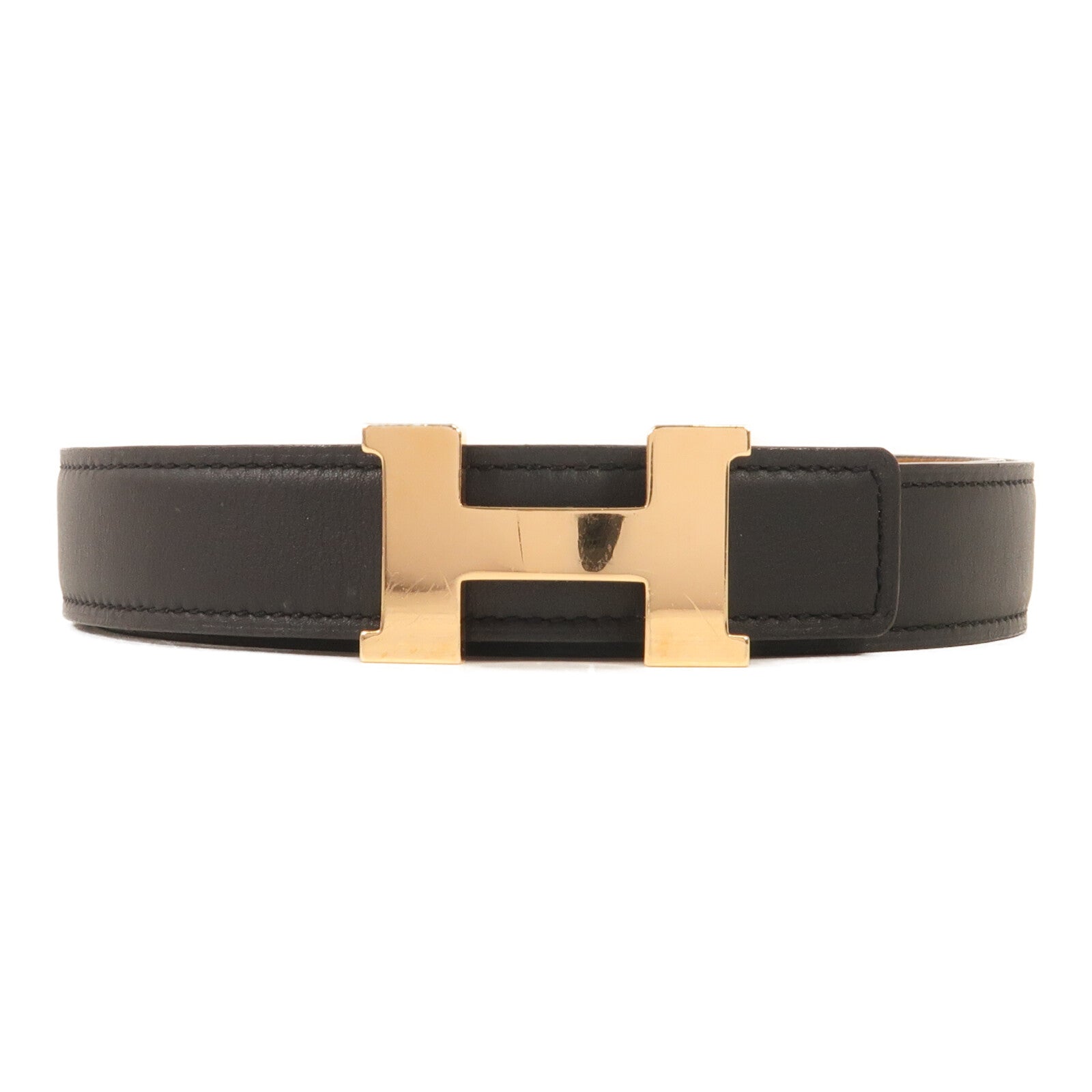 HERMES Epsom/Swift皮革Belt金扣皮帶Black/Gold
