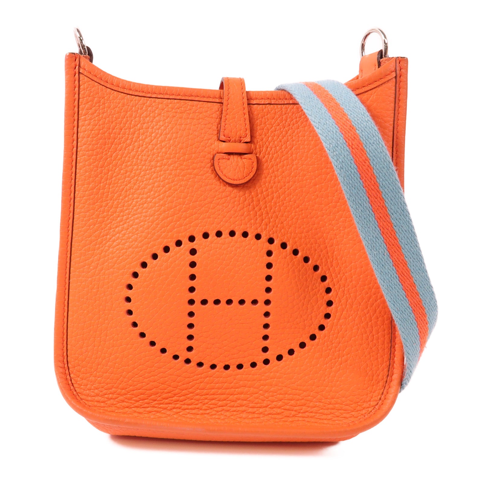 HERMES Clemence皮革Evelyne TPM銀扣肩背袋Orange Poppy