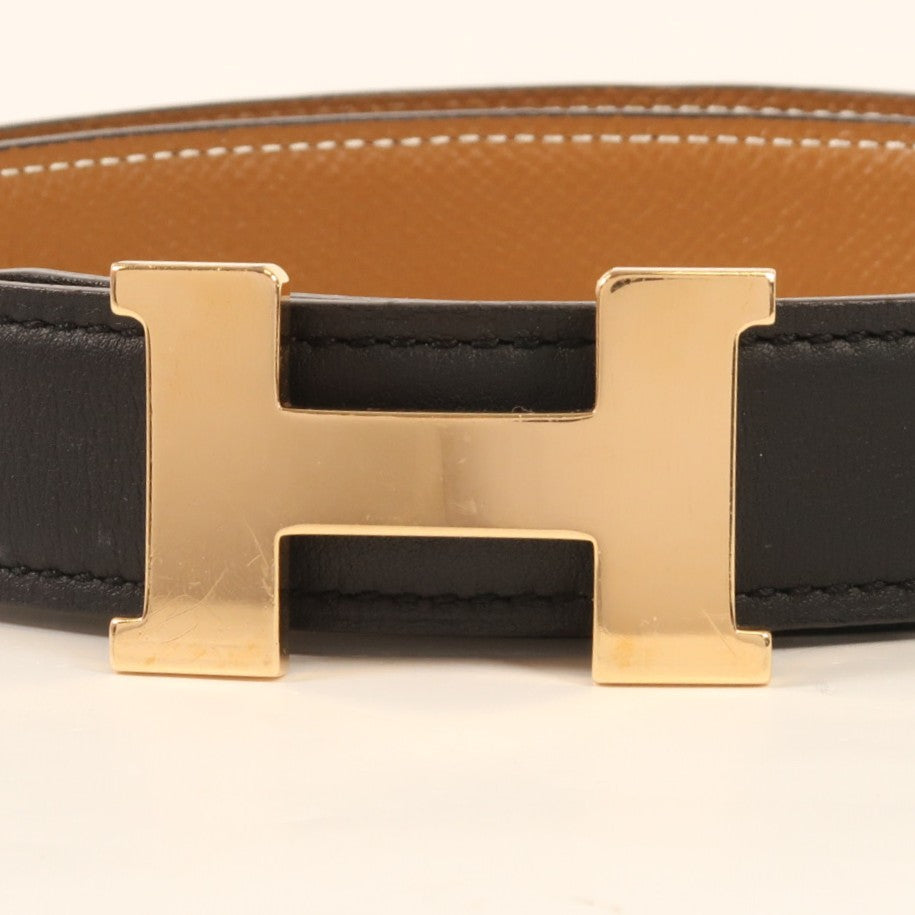 HERMES Epsom/Swift皮革Belt金扣皮帶Black/Gold