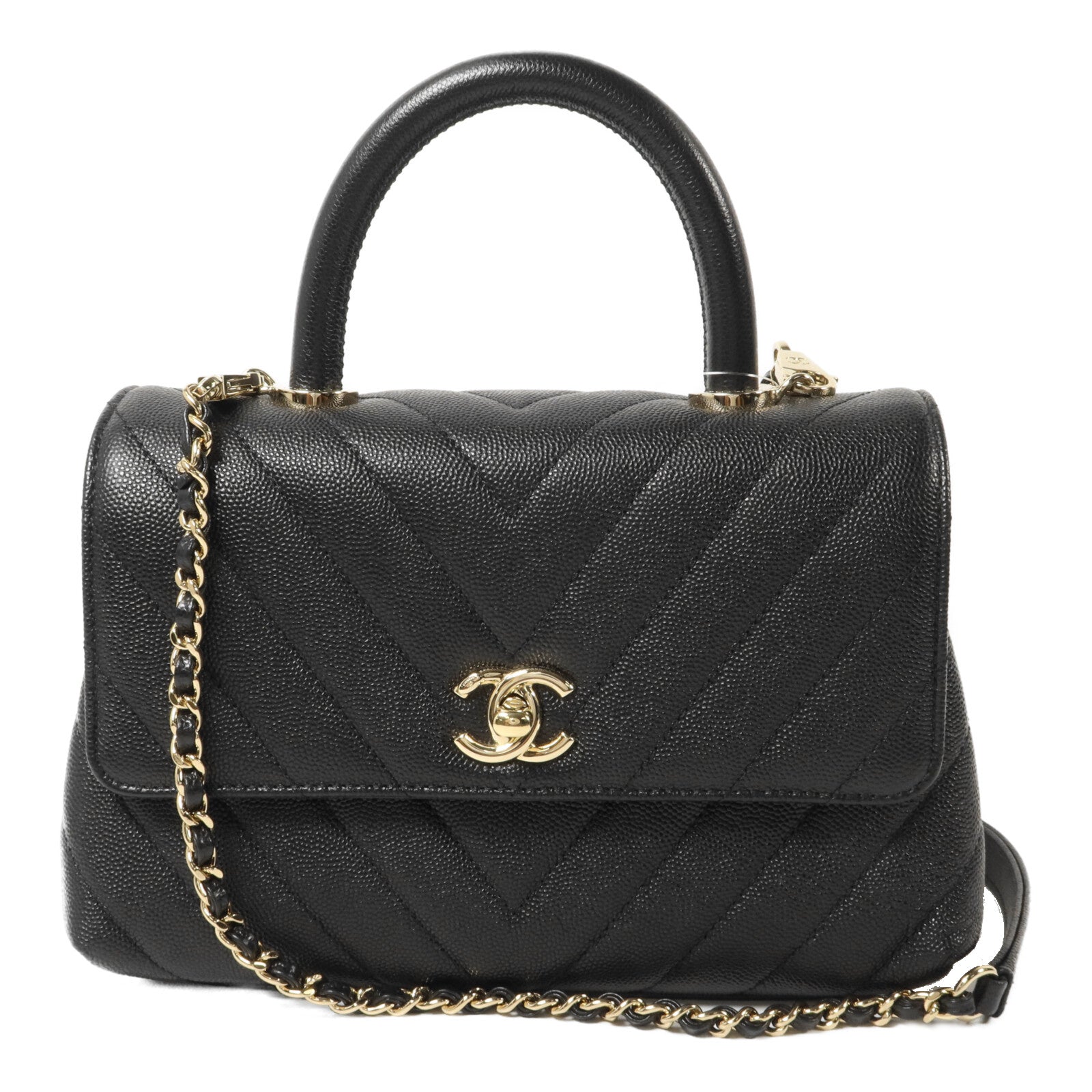 CHANEL 牛皮皮革Coco Handle鏈帶手挽肩背兩用袋