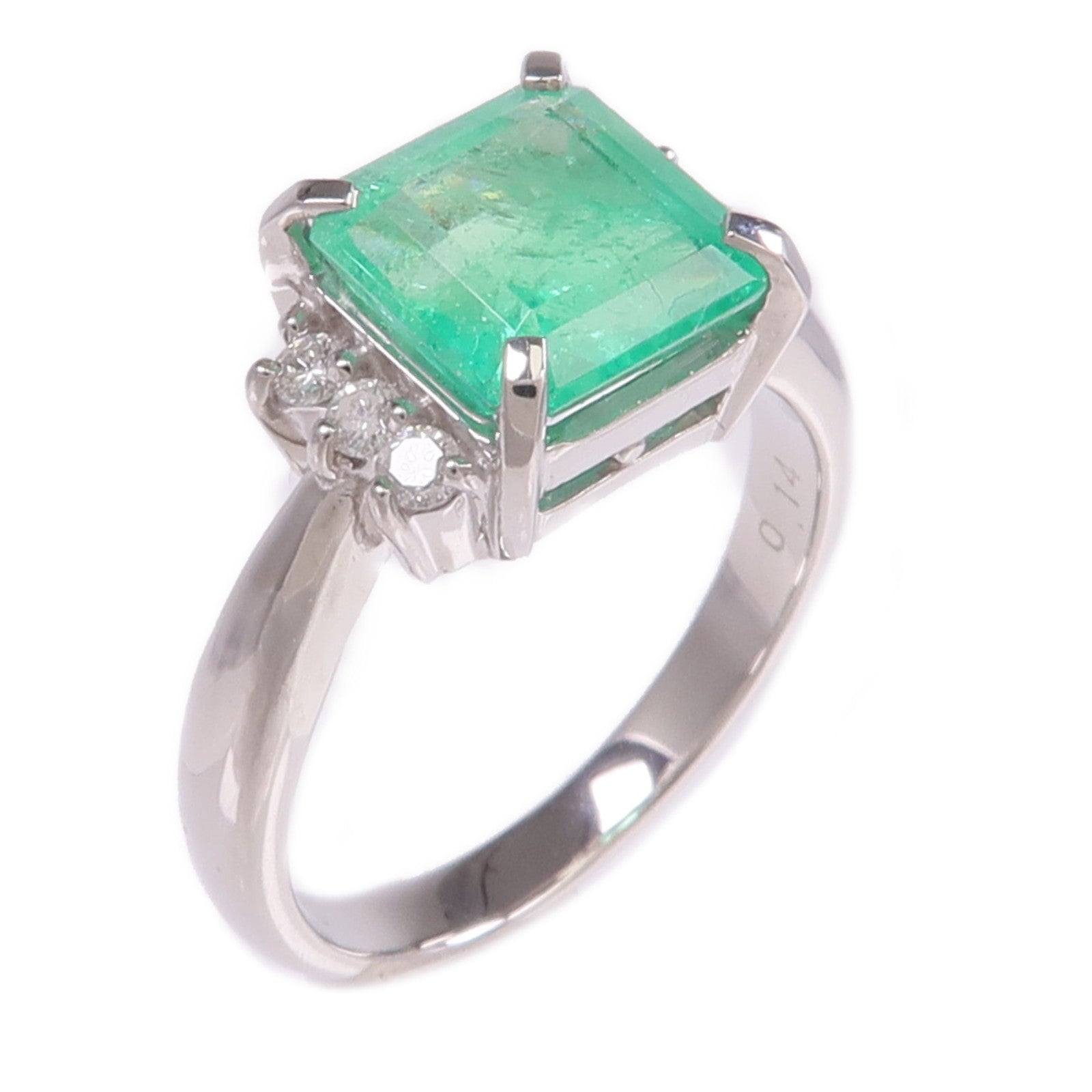JEWELRY PT900鉑金Emerald Diamond Ring綠寶石/鑽石戒指US#6.25