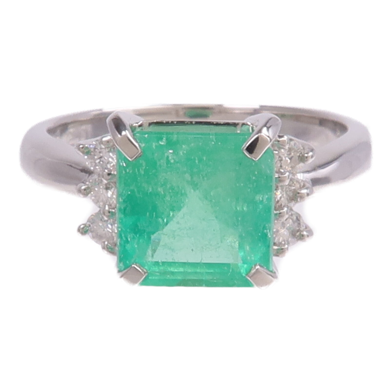JEWELRY PT900鉑金Emerald Diamond Ring綠寶石/鑽石戒指US#6.25
