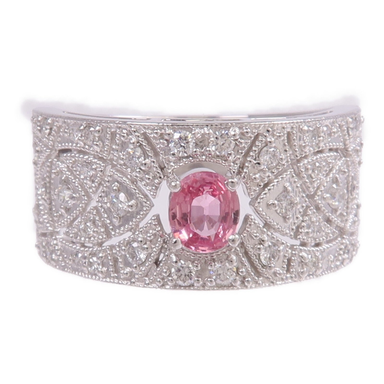 JEWELRY PT900鉑金Pink Sapphire Diamond Ring粉紅色藍寶石/鑽石戒指US#8.25