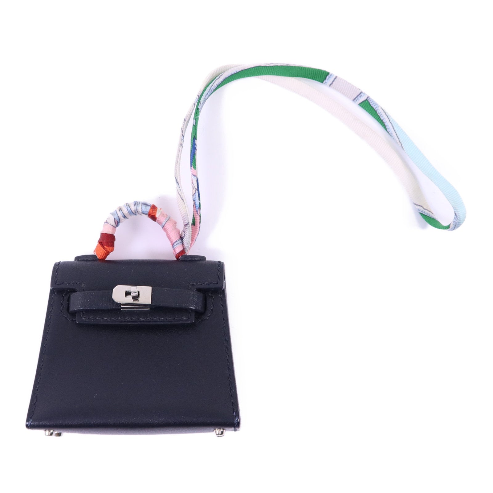 HERMES Tadelakt皮革Kelly Bag Charm 銀扣掛飾Noir