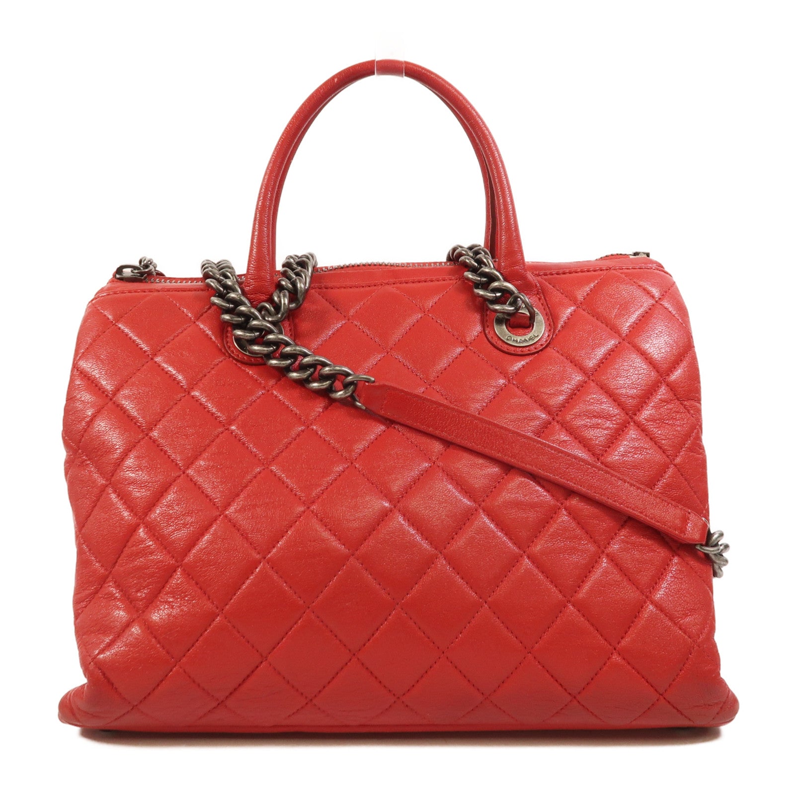 CHANEL 【激減優惠】牛皮皮革2 Way Shoulder銀扣鏈帶手挽肩背兩用袋