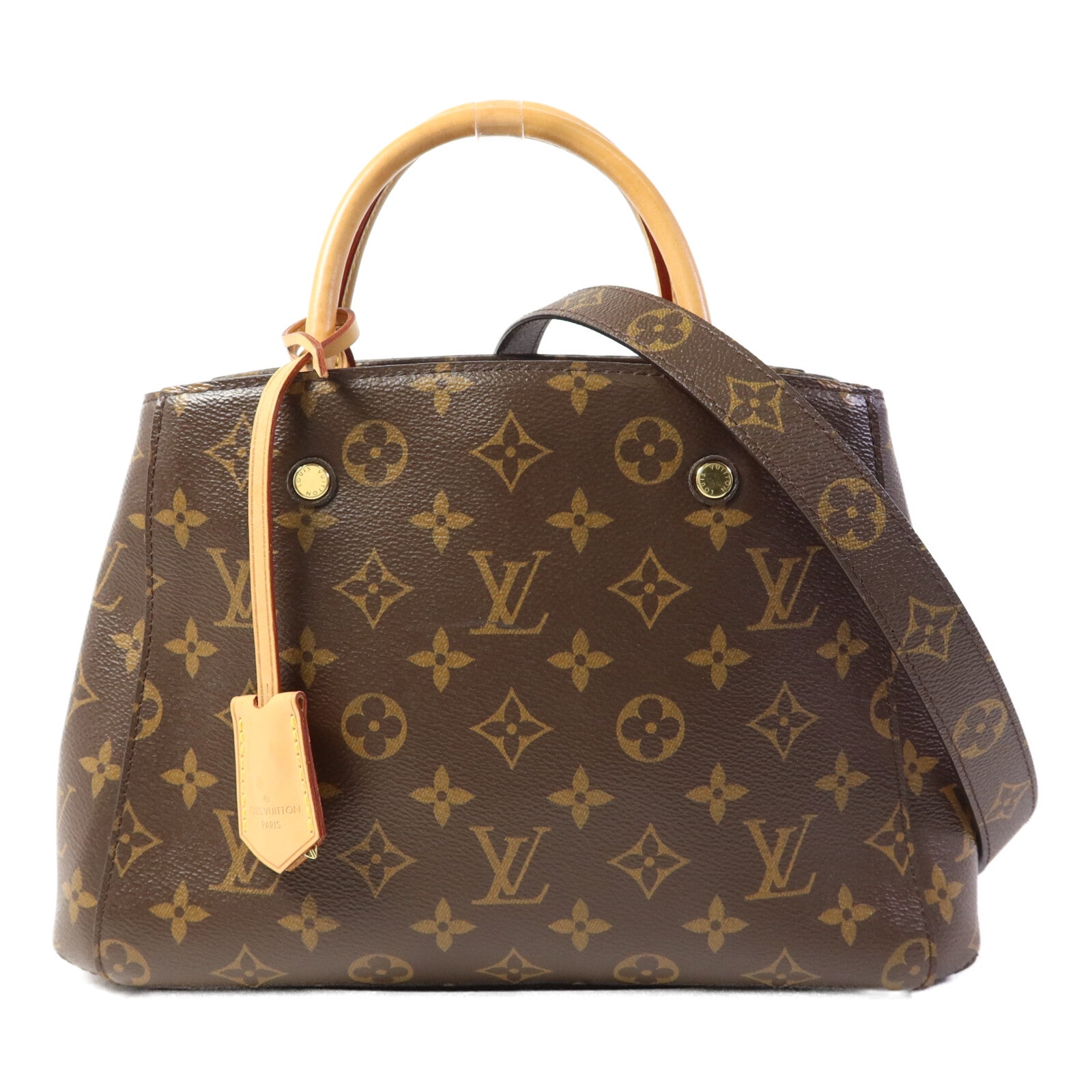 LOUIS VUITTON Monogram Montaigne BB金扣手挽肩背兩用袋棕色