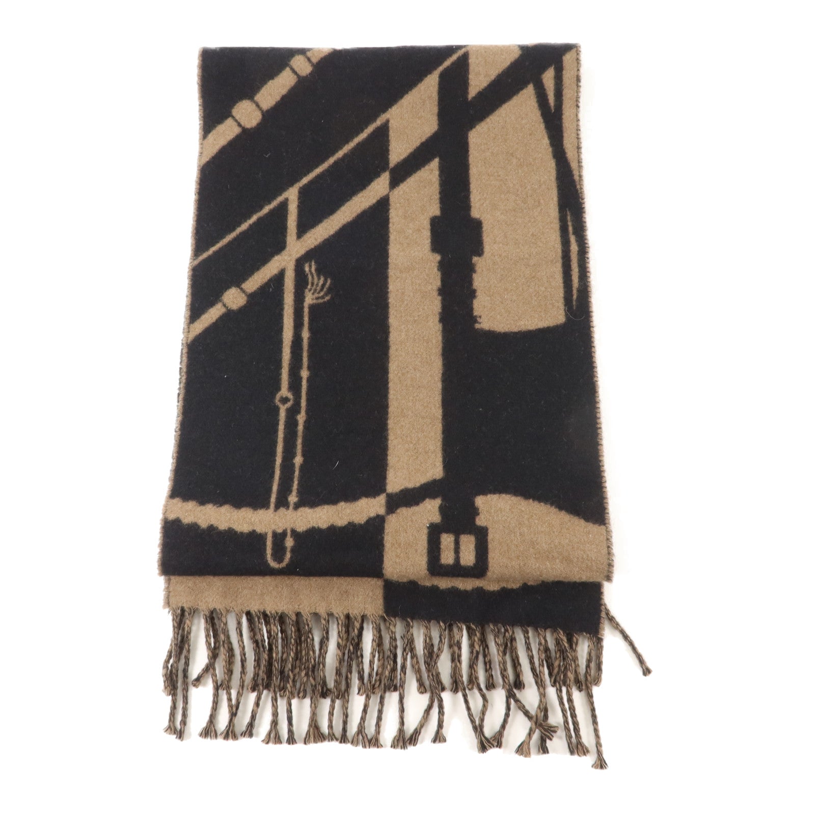 HERMES 羊絨Clic-Clac Scarf 150x25cm頸巾Noir/Etoupe