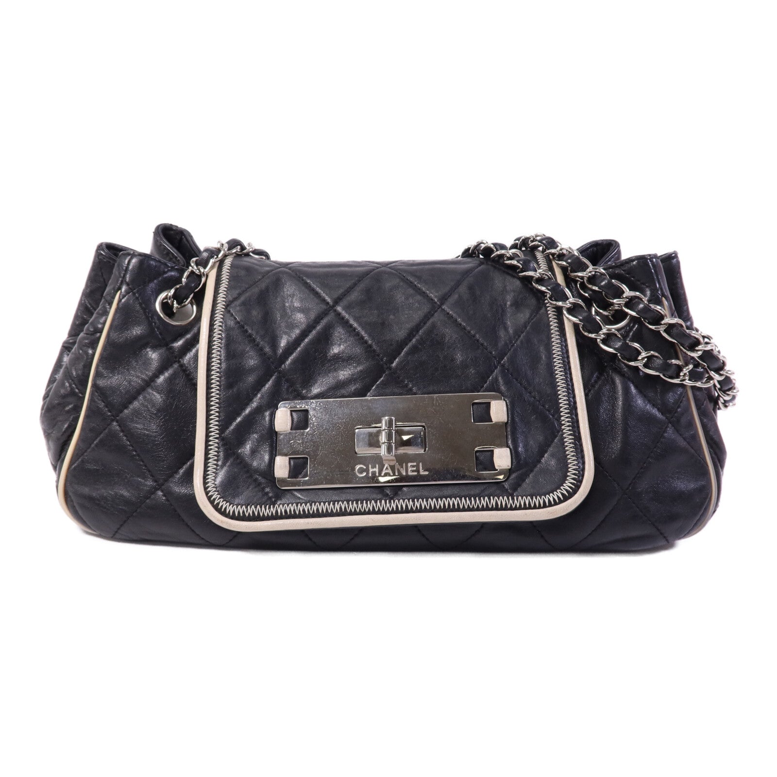 CHANEL 牛皮皮革Weat Accordion Flap銀扣鏈帶肩背袋