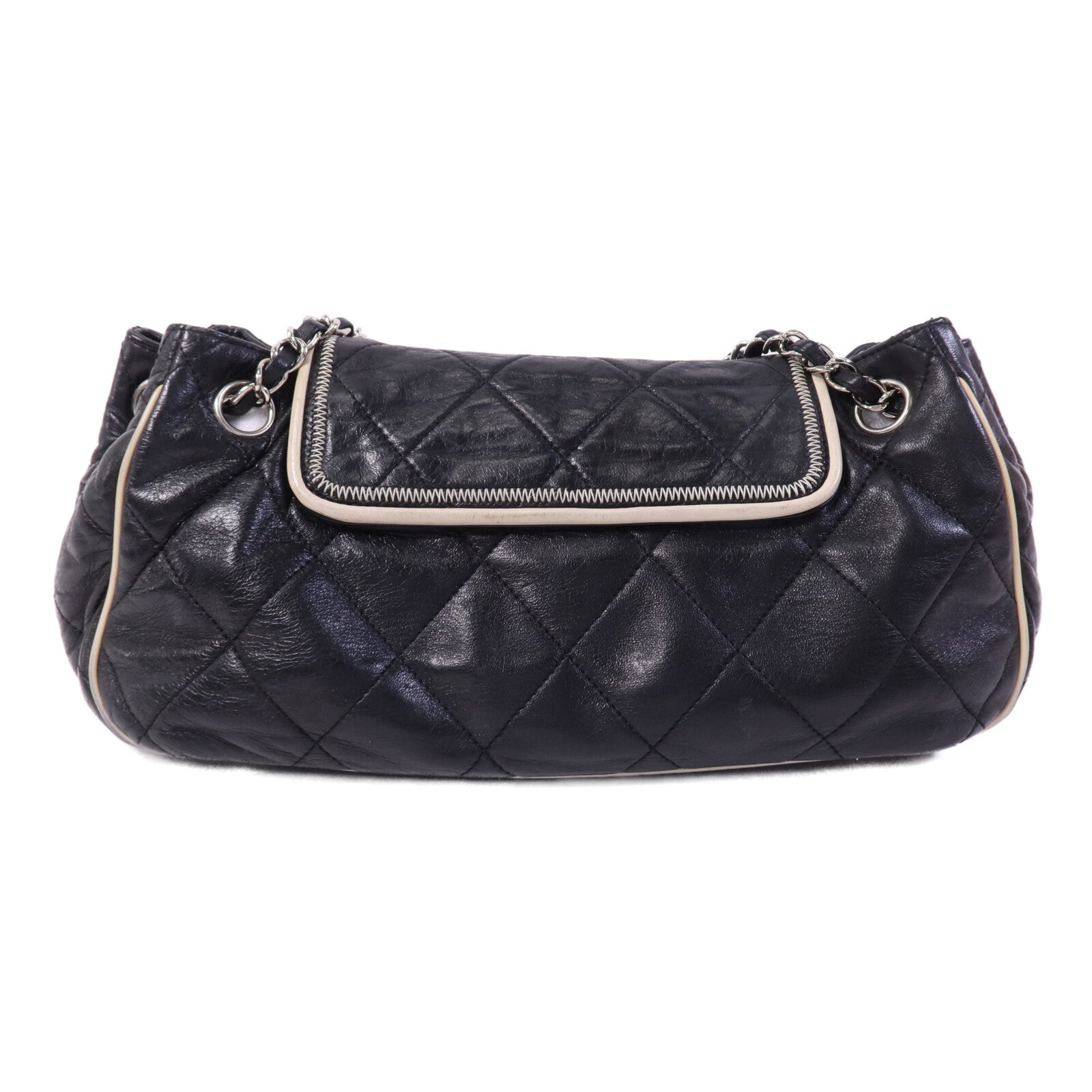 CHANEL 牛皮皮革Weat Accordion Flap銀扣鏈帶肩背袋