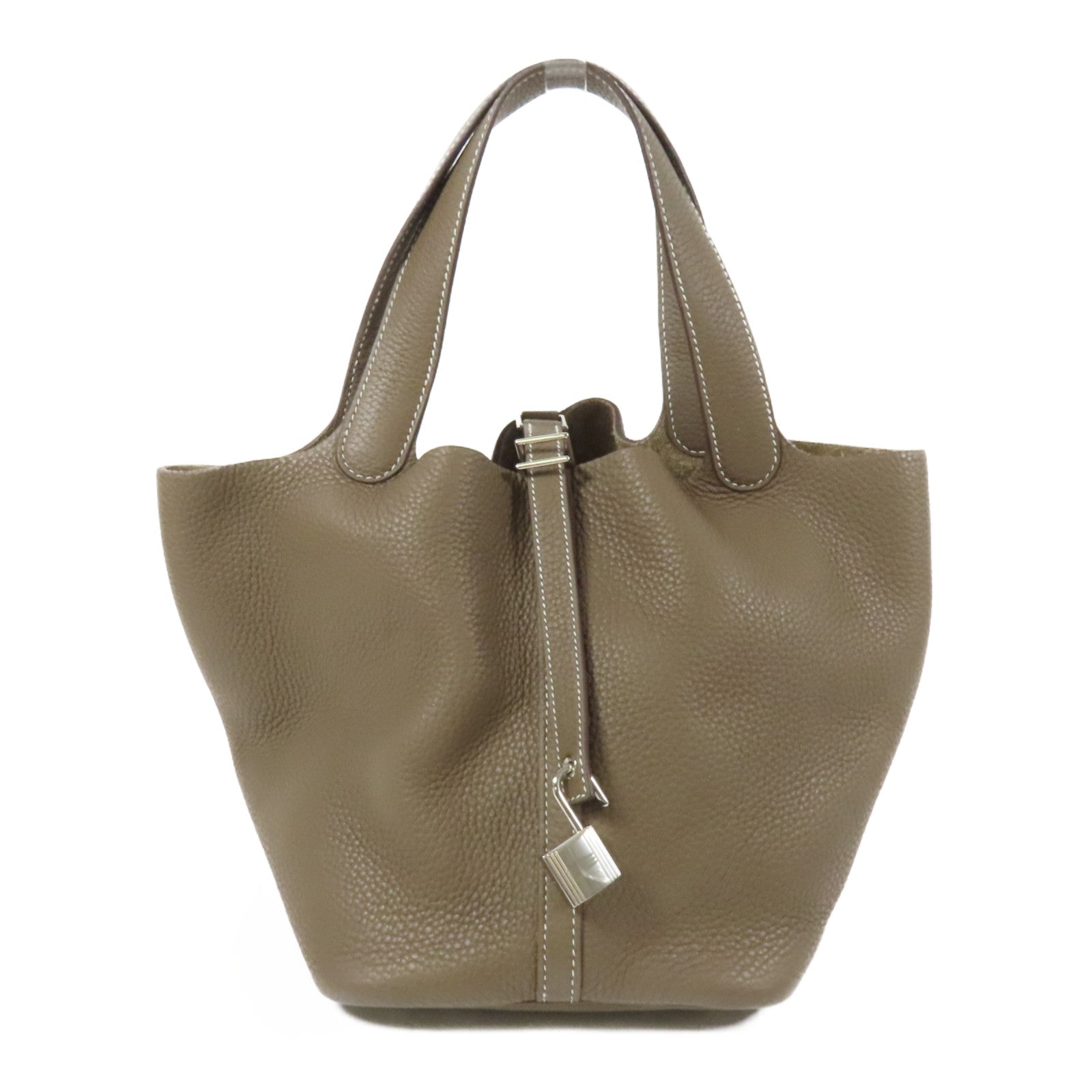 HERMES Clemence皮革Picotin MM銀扣扣手挽袋Etoupe